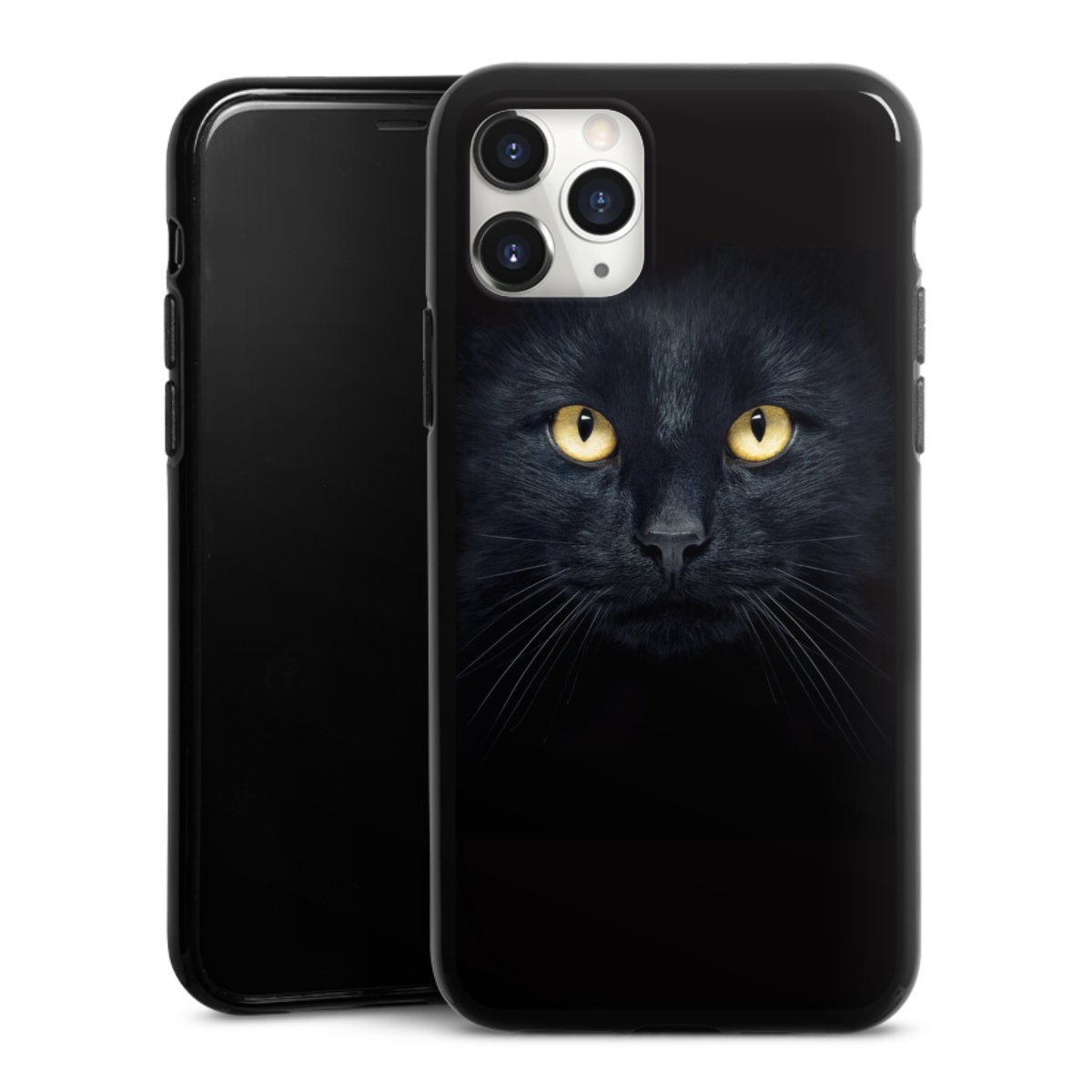 iPhone 11 Pro Max Handy Silikon Hülle Case schwarz Handyhülle Eye Cat Black