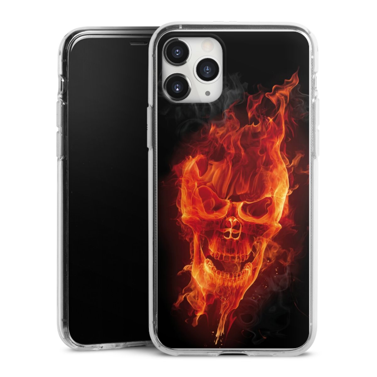 iPhone 11 Pro Max Handy Silikon Hülle Case transparent Handyhülle Totenkopf Skull Fire Silikon Case