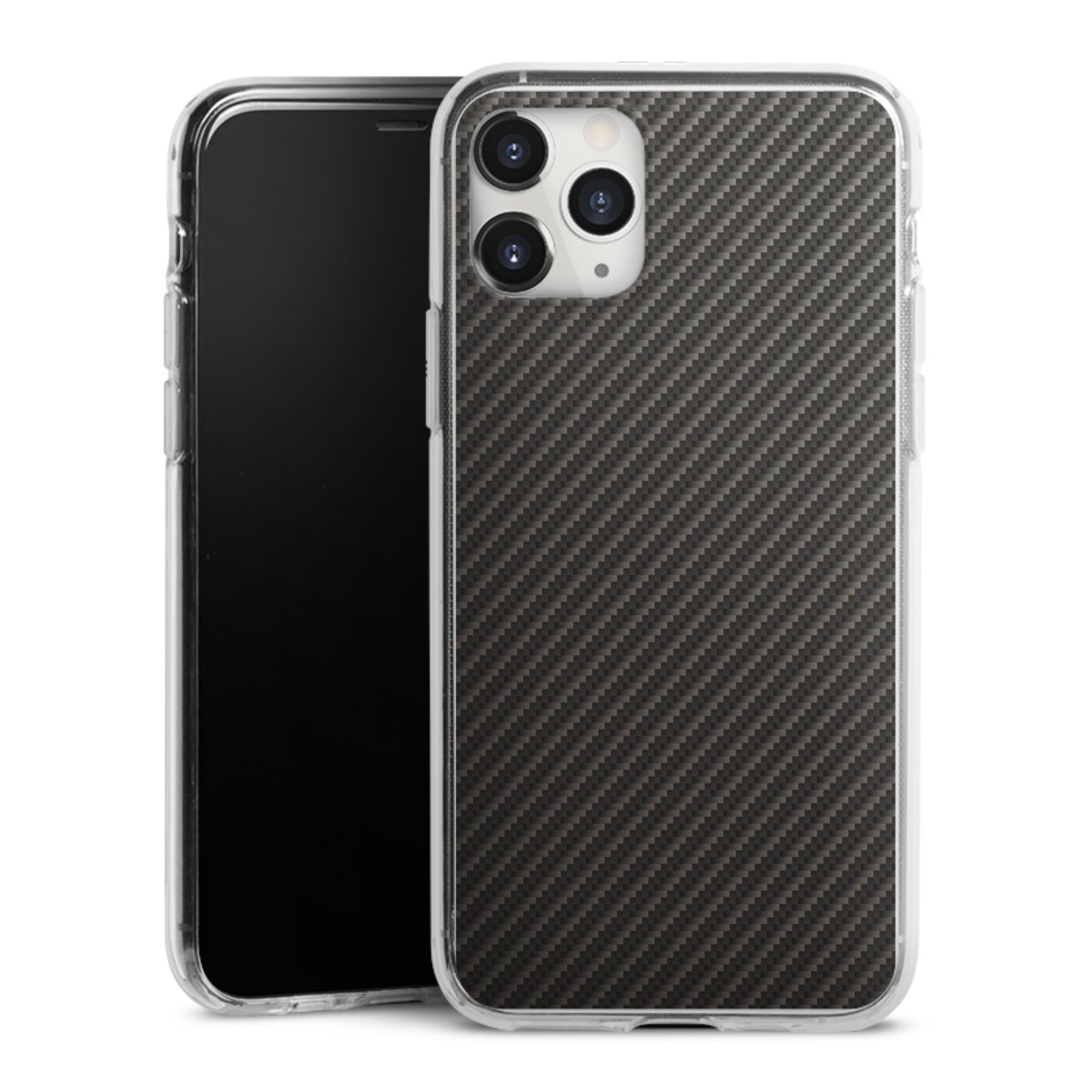 iPhone 11 Pro Max Handy Silikon Hülle Case transparent Handyhülle Metallic Look Carbon Muster Silikon Case