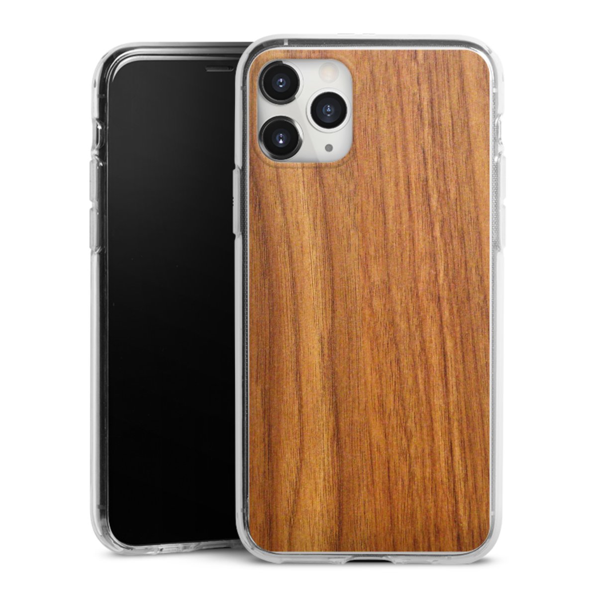 iPhone 11 Pro Max Handy Silikon Hülle Case transparent Handyhülle Wood Larch Wooden Look Silikon Case