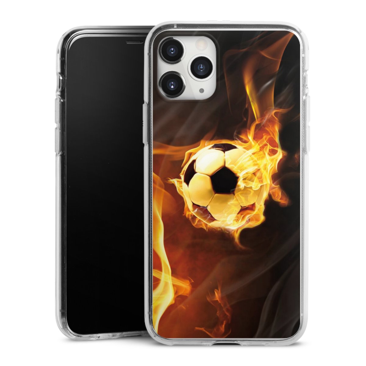 iPhone 11 Pro Max Handy Silikon Hülle Case transparent Handyhülle Ball Fire Soccer Silikon Case