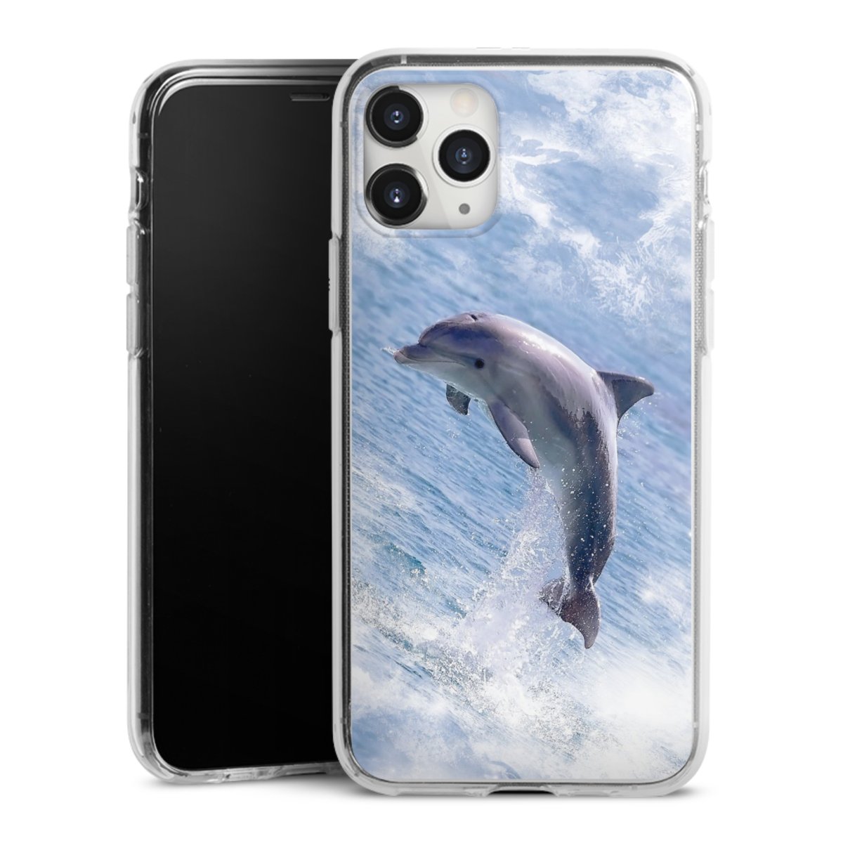 iPhone 11 Pro Max Handy Silikon Hülle Case transparent Handyhülle Dolphin Ocean Wale Silikon Case