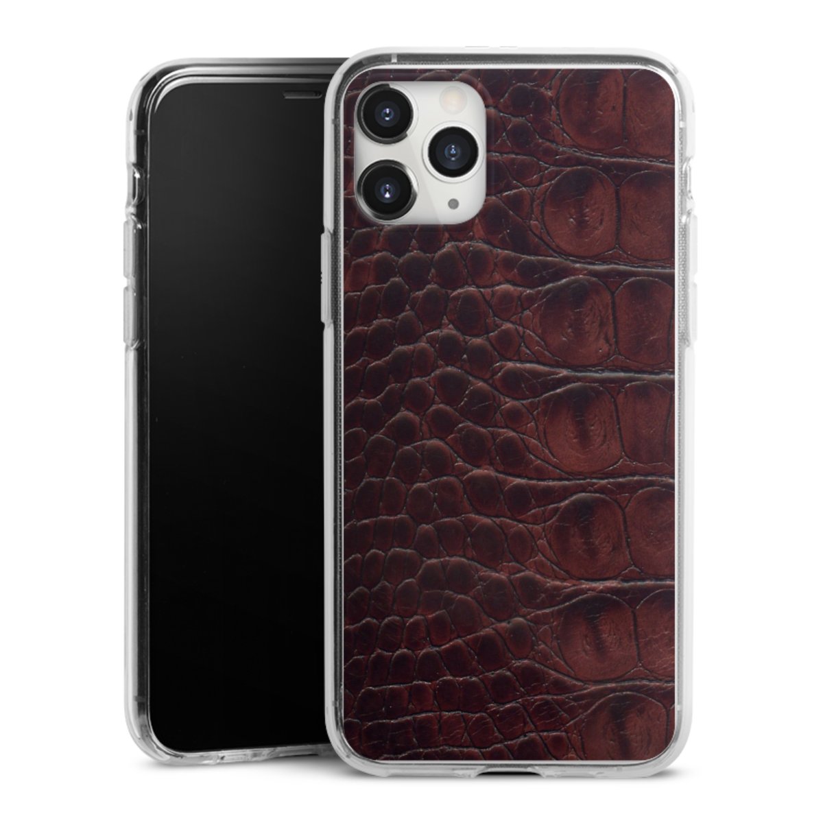 iPhone 11 Pro Max Handy Silikon Hülle Case transparent Handyhülle Crocodile Animal Print Leather Silikon Case