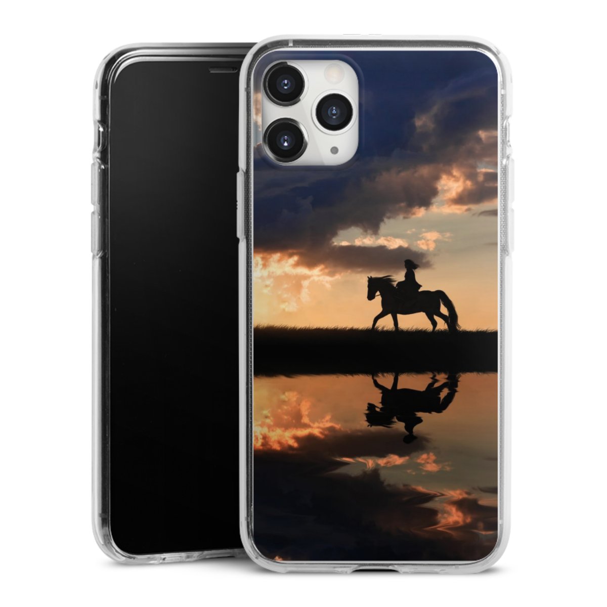 iPhone 11 Pro Max Handy Silikon Hülle Case transparent Handyhülle Horse Sunset Horseback Riding Silikon Case