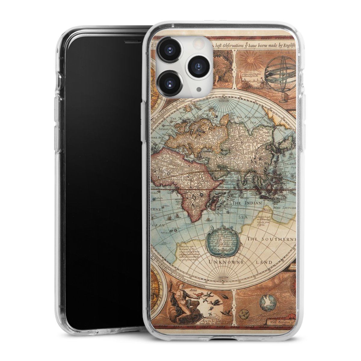 iPhone 11 Pro Max Handy Silikon Hülle Case transparent Handyhülle World Map Vintage Map Silikon Case