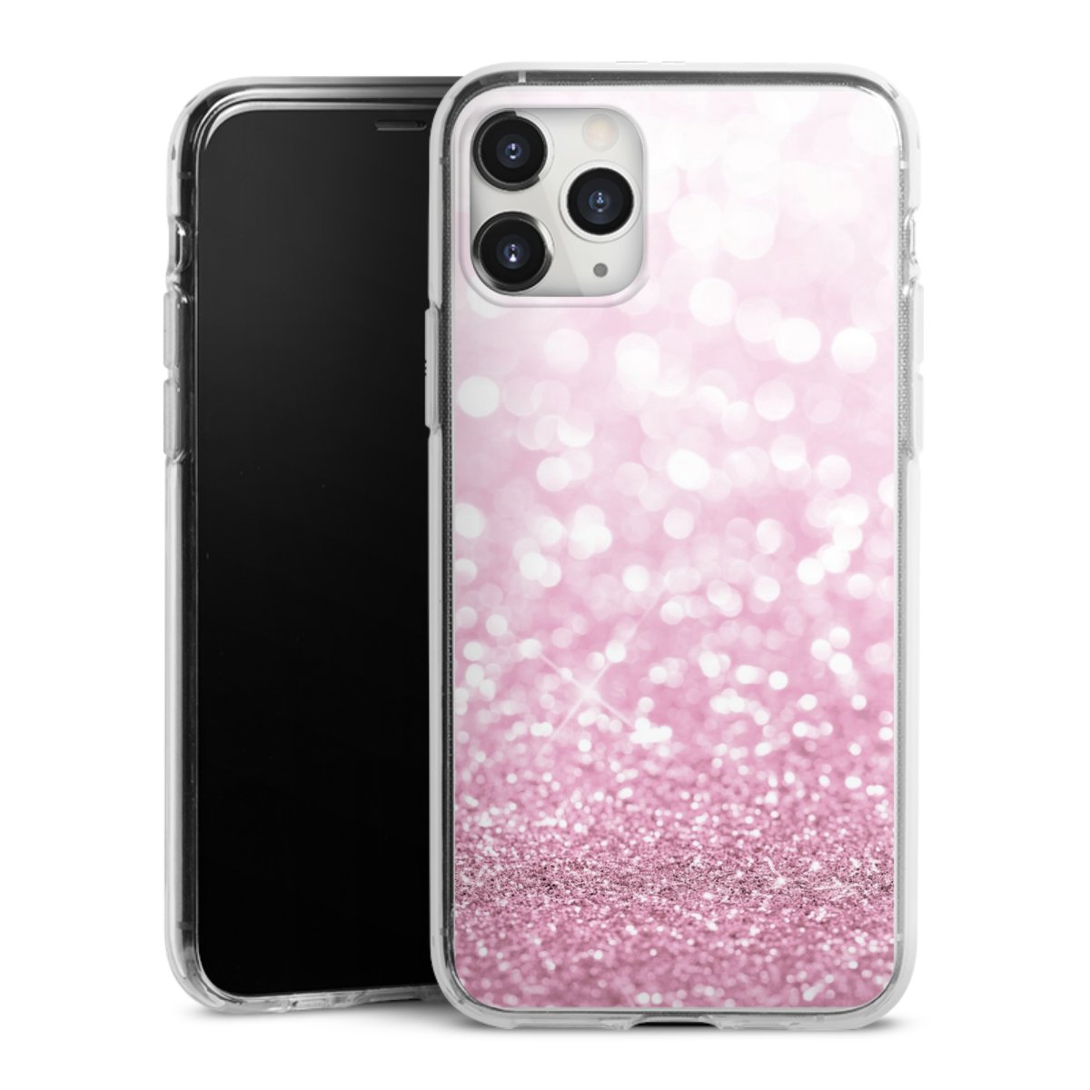 iPhone 11 Pro Max Handy Silikon Hülle Case transparent Handyhülle Glitzer Pink Shine Silikon Case