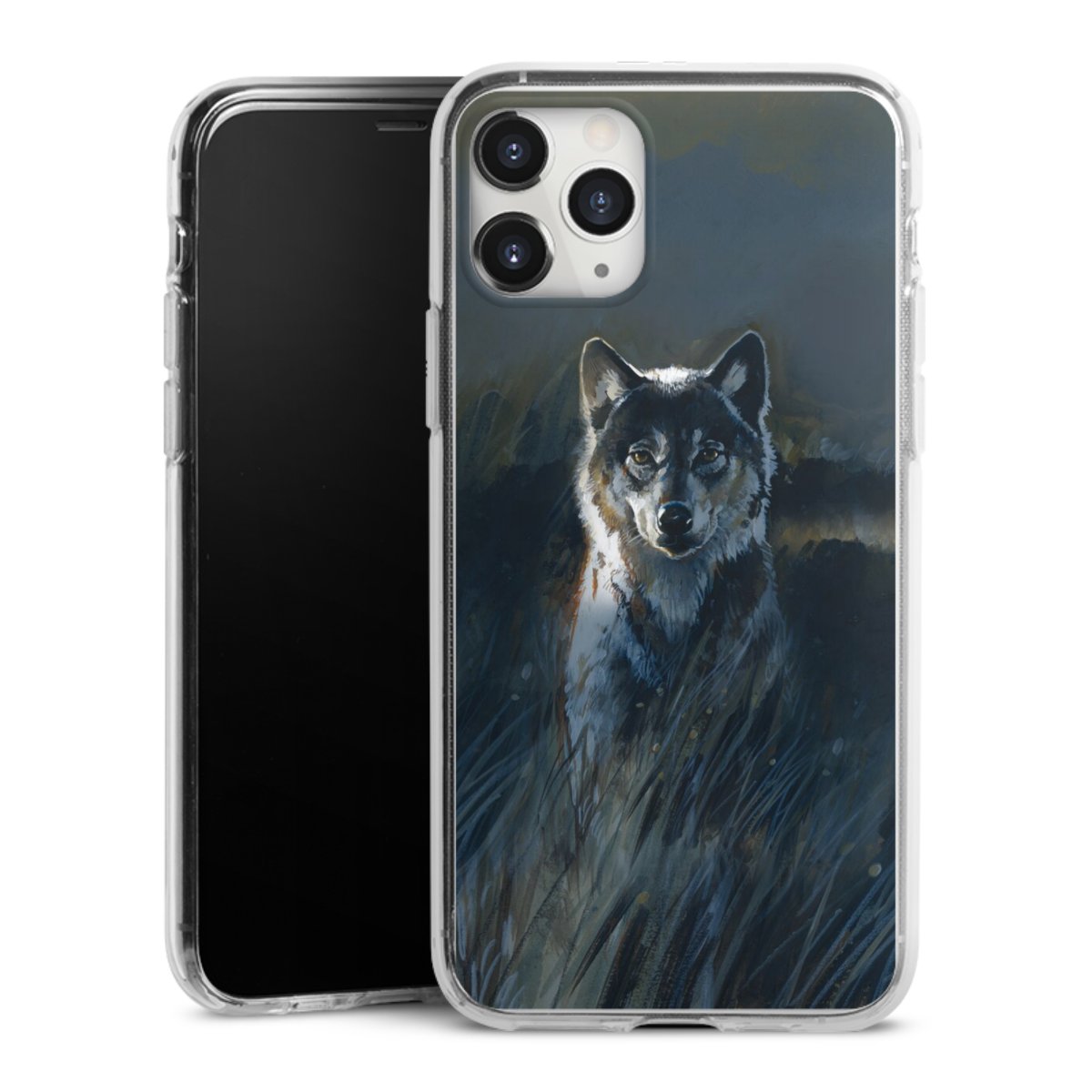 iPhone 11 Pro Max Handy Silikon Hülle Case transparent Handyhülle Nature Wolf Painting Silikon Case