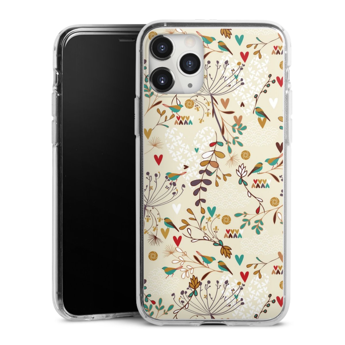 iPhone 11 Pro Max Handy Silikon Hülle Case transparent Handyhülle Bird Flowers Retro Silikon Case