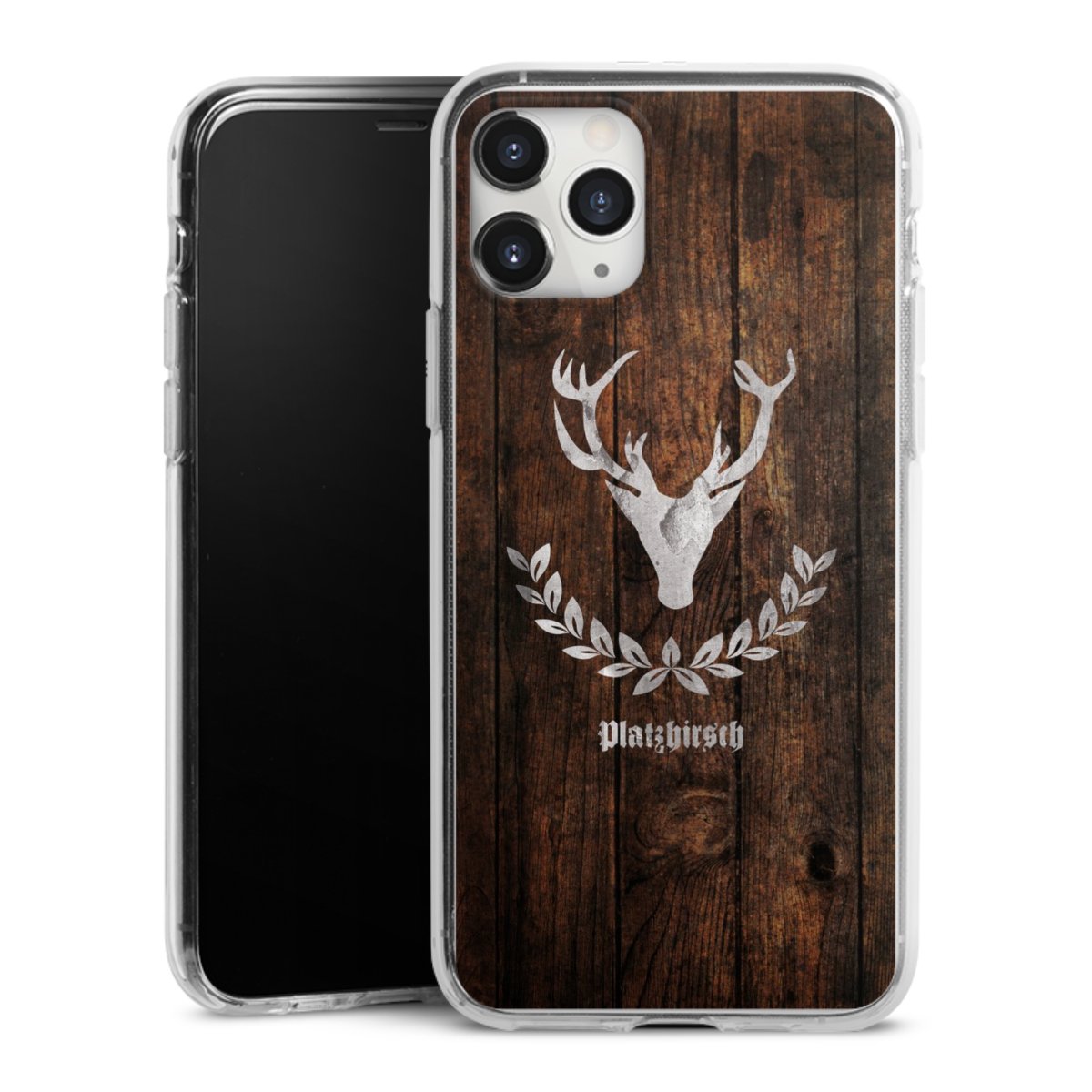 iPhone 11 Pro Max Handy Silikon Hülle Case transparent Handyhülle Deer Wood Wooden Look Silikon Case