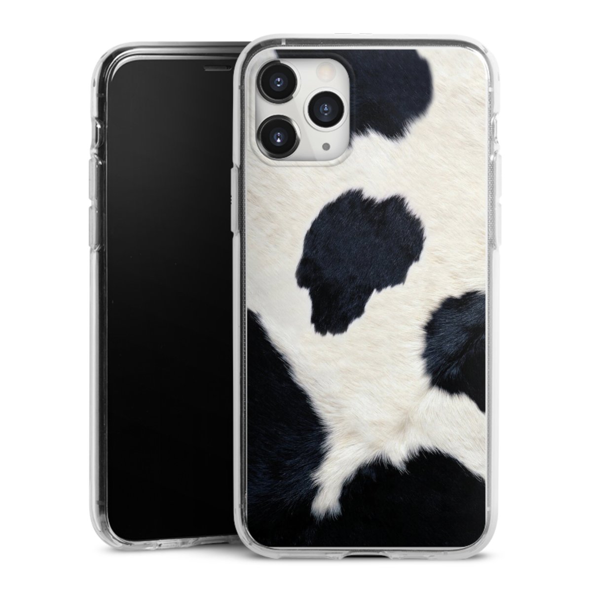 iPhone 11 Pro Max Handy Silikon Hülle Case transparent Handyhülle Animal Look Animal Print Cow Skin Silikon Case