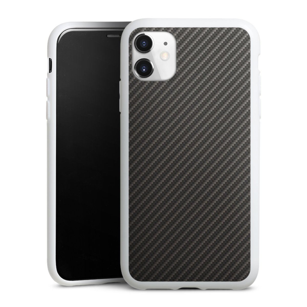 iPhone 11 Handy Silikon Hülle Case weiß Handyhülle Metallic Look Carbon Muster Silikon Case