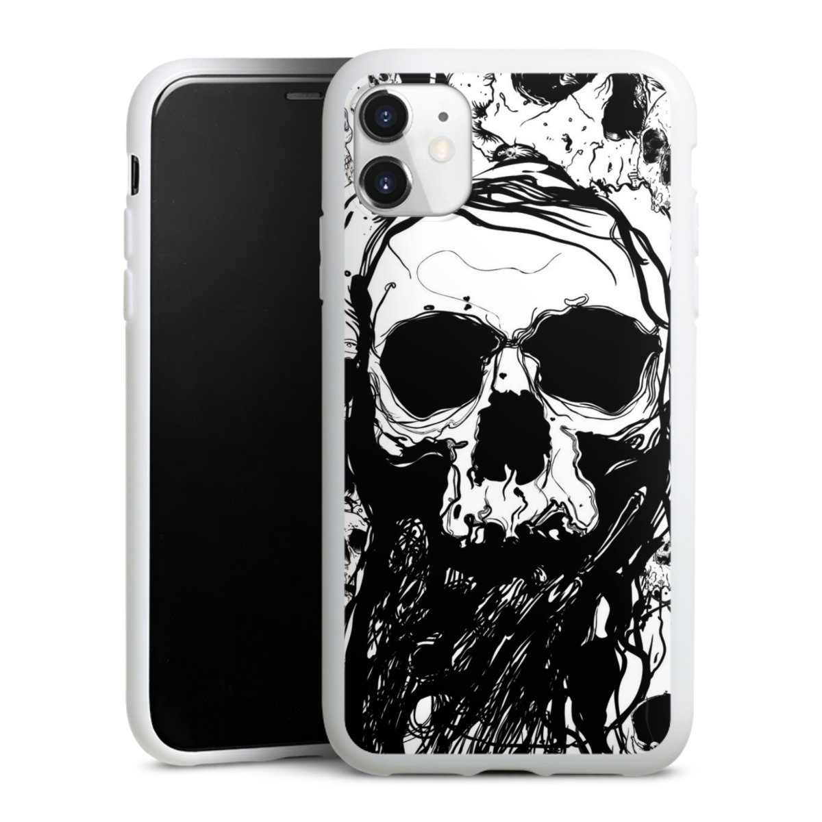 iPhone 11 Handy Silikon Hülle Case weiß Handyhülle Totenkopf Halloween Silikon Case