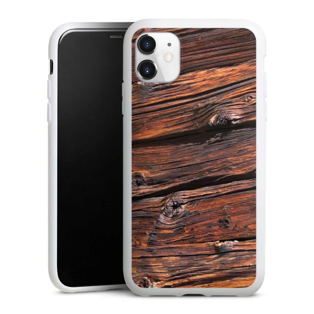 iPhone 11 Handy Silikon Hülle Case weiß Handyhülle Beams Wooden Look Wood Silikon Case