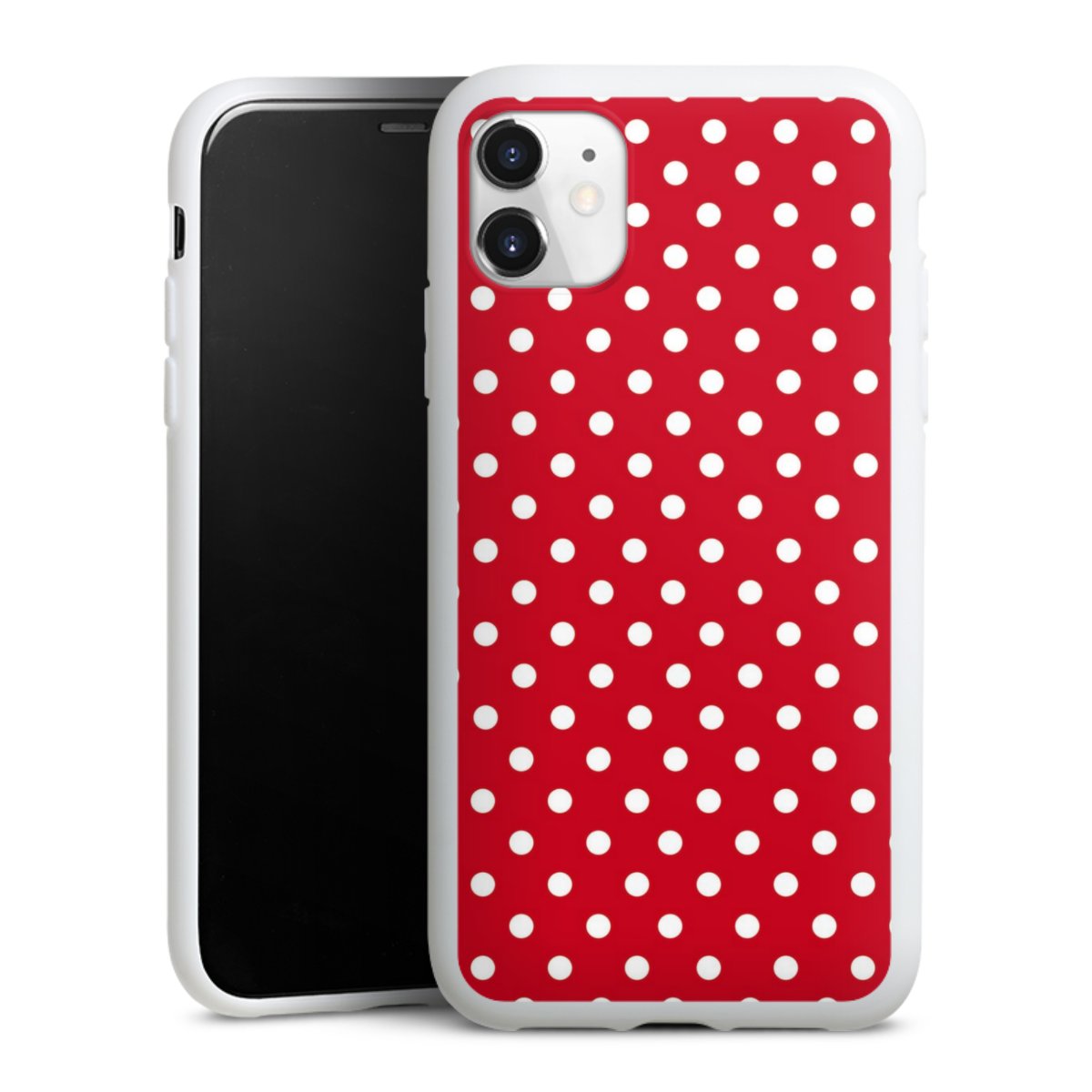 iPhone 11 Handy Silikon Hülle Case weiß Handyhülle Points Polka Dots Retro Silikon Case