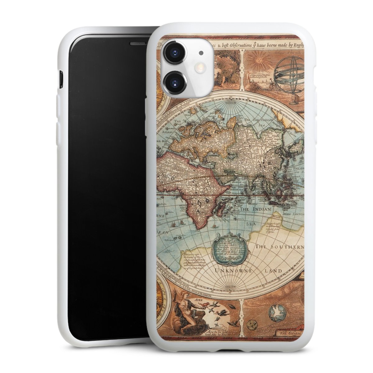 iPhone 11 Handy Silikon Hülle Case weiß Handyhülle World Map Vintage Map Silikon Case