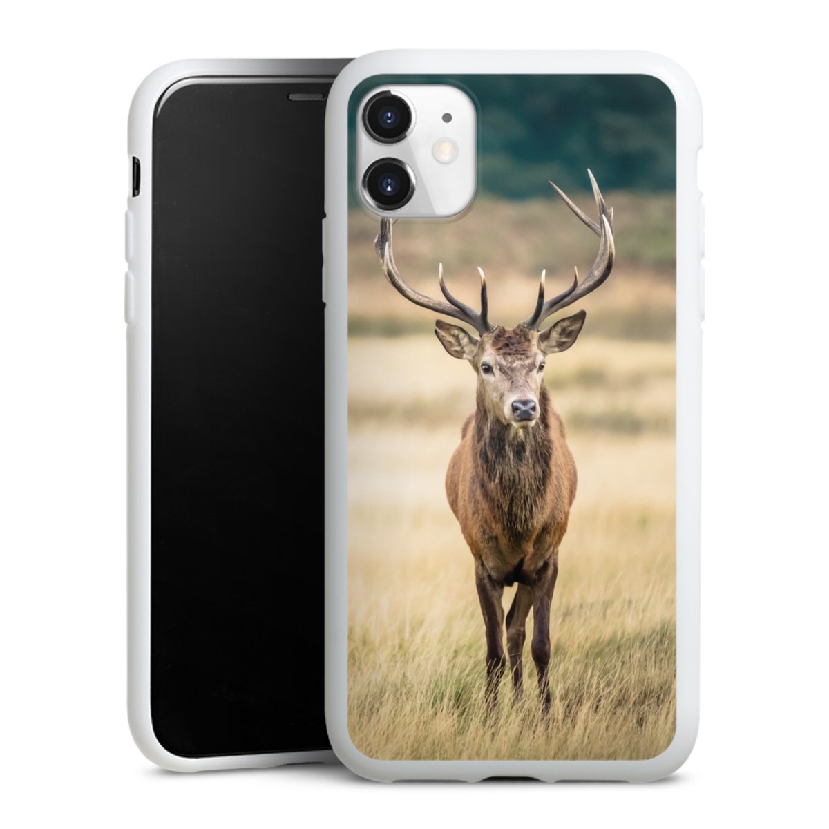 iPhone 11 Handy Silikon Hülle Case weiß Handyhülle Deer Meadow Forrest Silikon Case