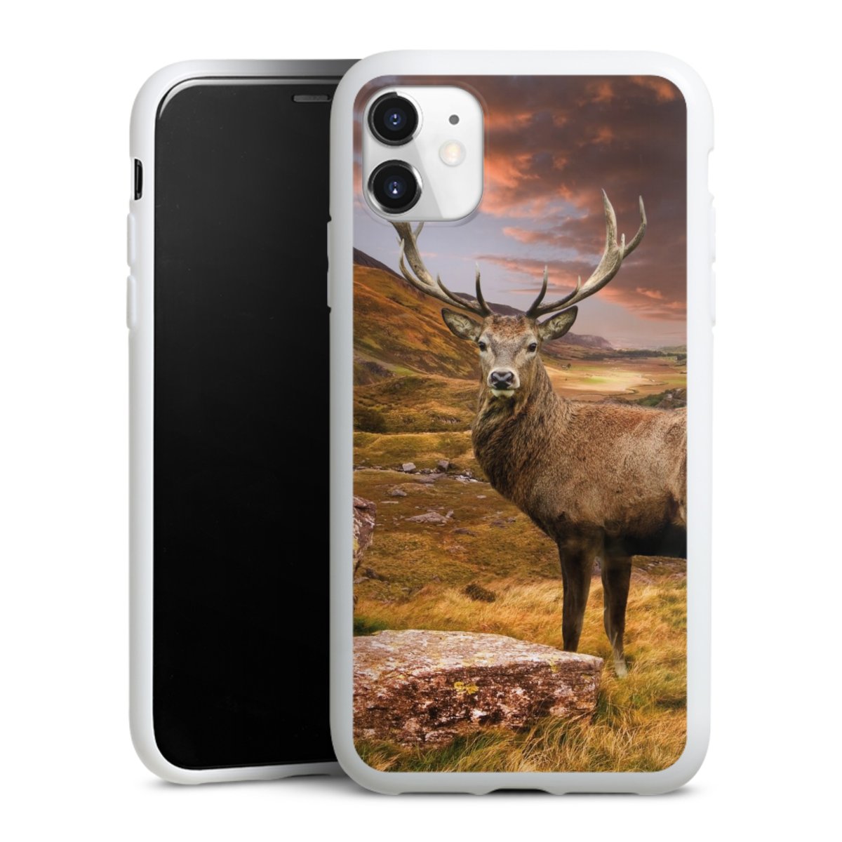 iPhone 11 Handy Silikon Hülle Case weiß Handyhülle Meadow Mountain Deer Silikon Case