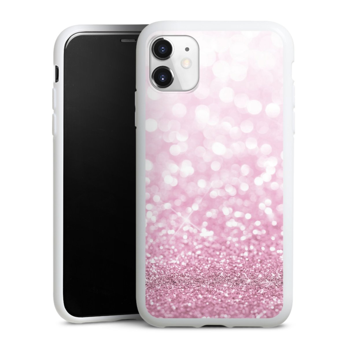 iPhone 11 Handy Silikon Hülle Case weiß Handyhülle Glitzer Pink Shine Silikon Case