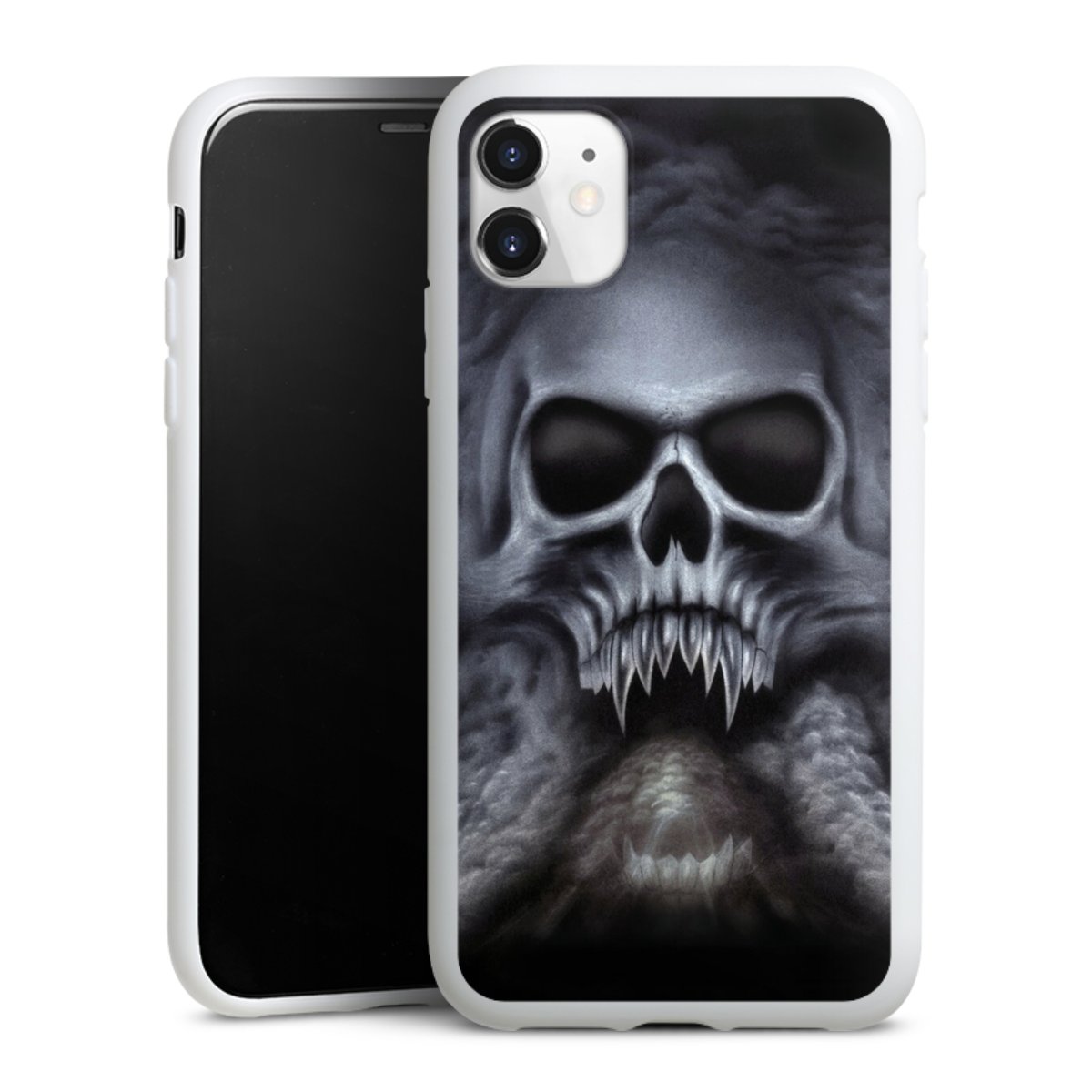 iPhone 11 Handy Silikon Hülle Case weiß Handyhülle Totenkopf Skull Silikon Case