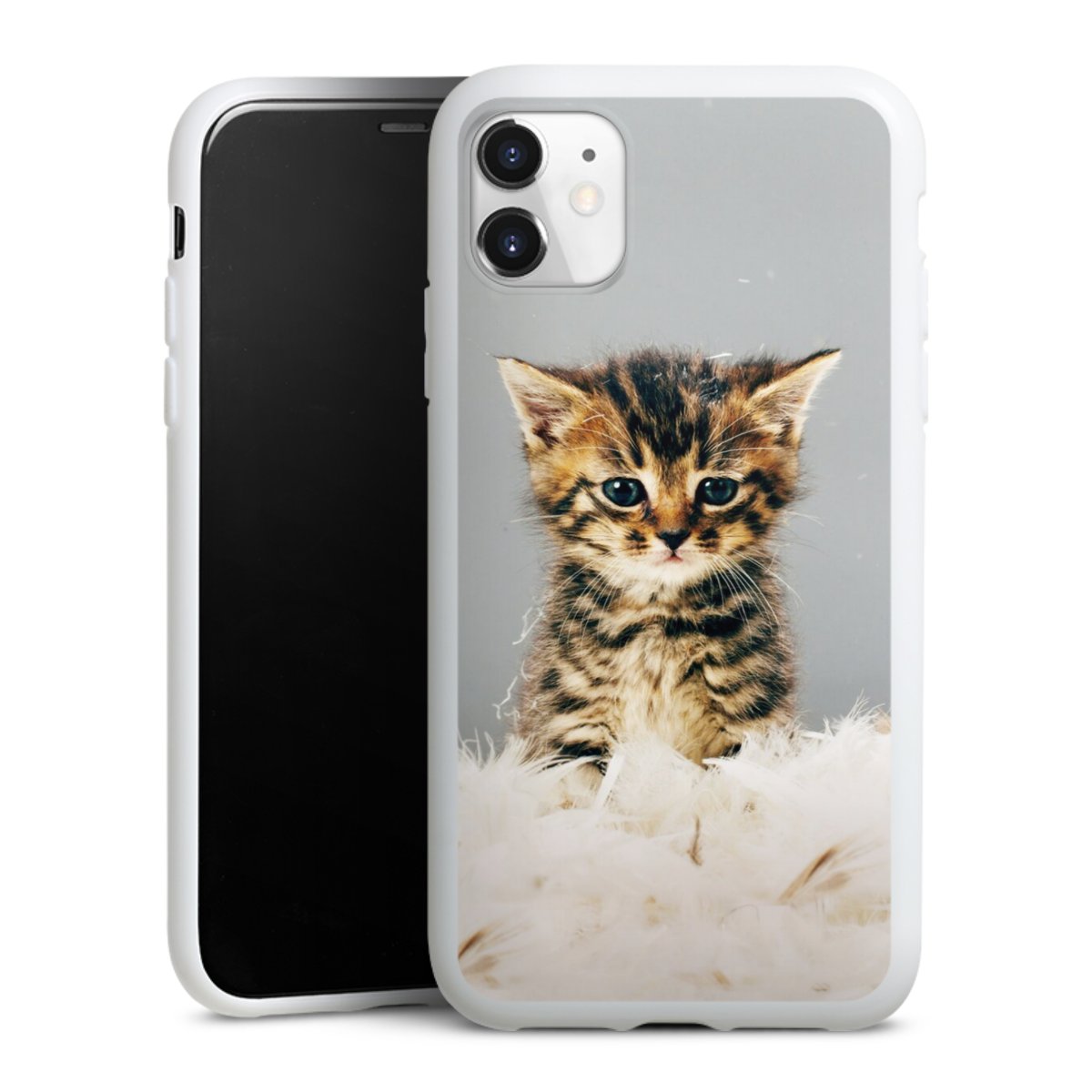 iPhone 11 Handy Silikon Hülle Case weiß Handyhülle Cat Feather Pet Silikon Case