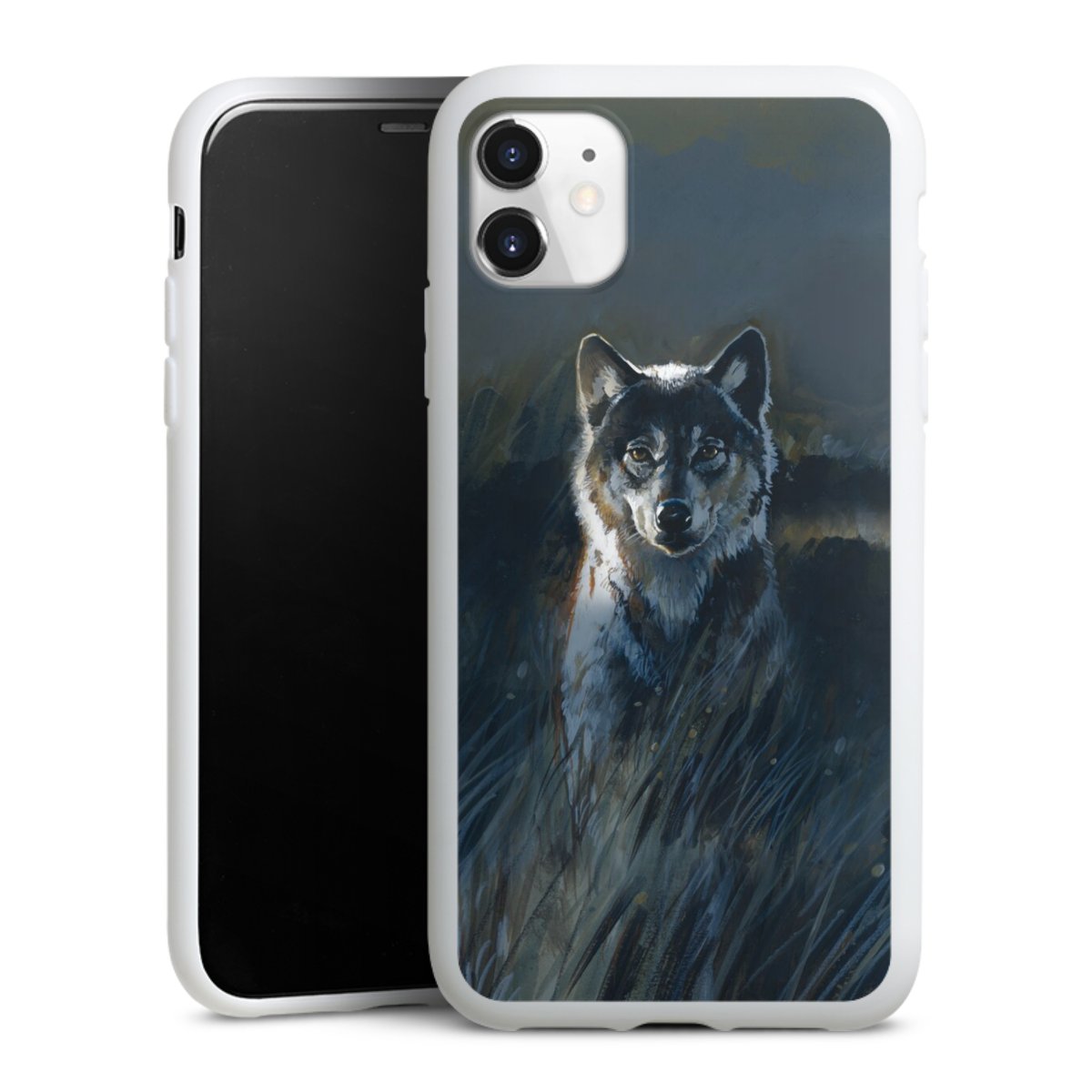 iPhone 11 Handy Silikon Hülle Case weiß Handyhülle Nature Wolf Painting Silikon Case