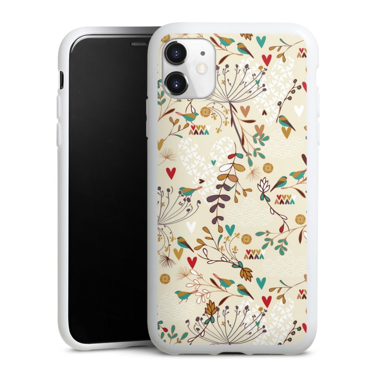 iPhone 11 Handy Silikon Hülle Case weiß Handyhülle Bird Flowers Retro Silikon Case