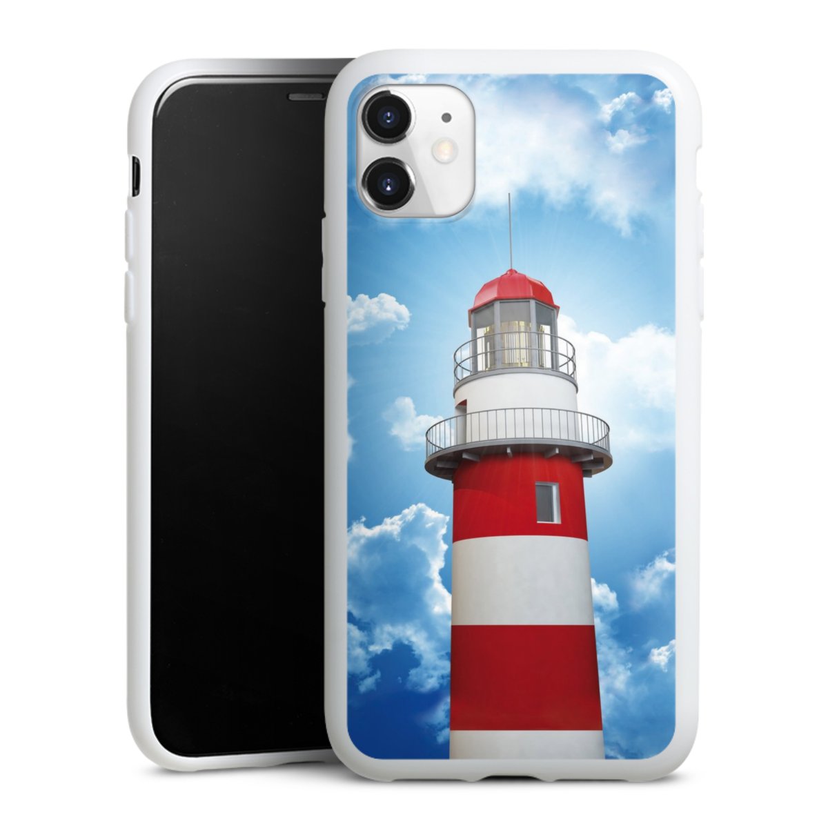 iPhone 11 Handy Silikon Hülle Case weiß Handyhülle Lighthouse Sky Cloud Silikon Case