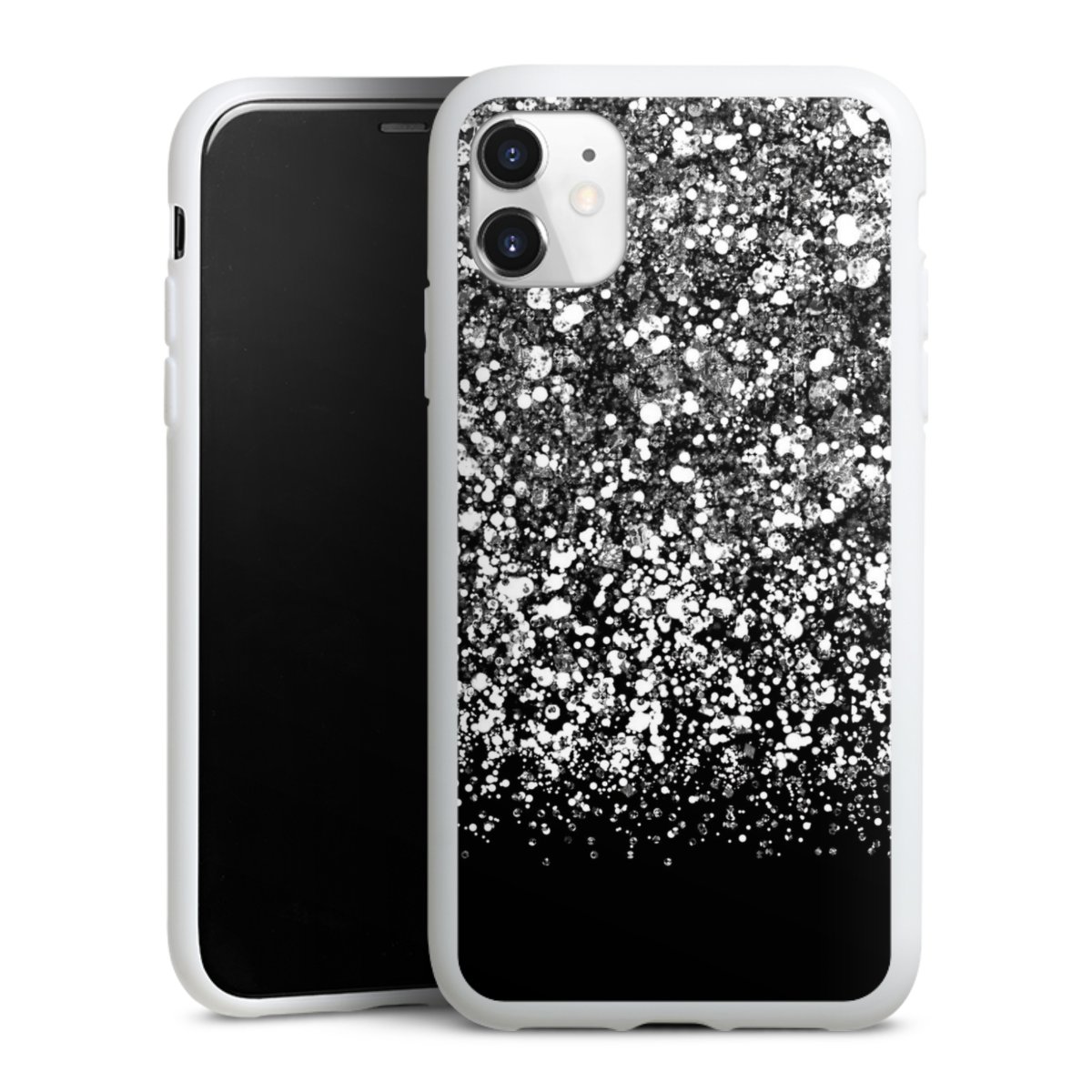 iPhone 11 Handy Silikon Hülle Case weiß Handyhülle Glitzer Snowflake Muster Silikon Case