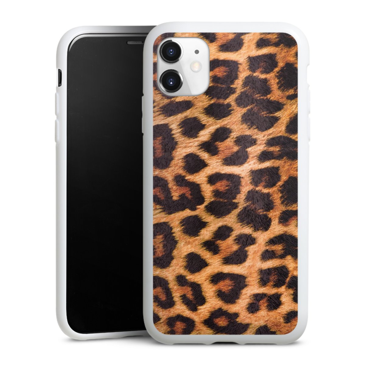 iPhone 11 Handy Silikon Hülle Case weiß Handyhülle Animal Print Leopard Fur Silikon Case