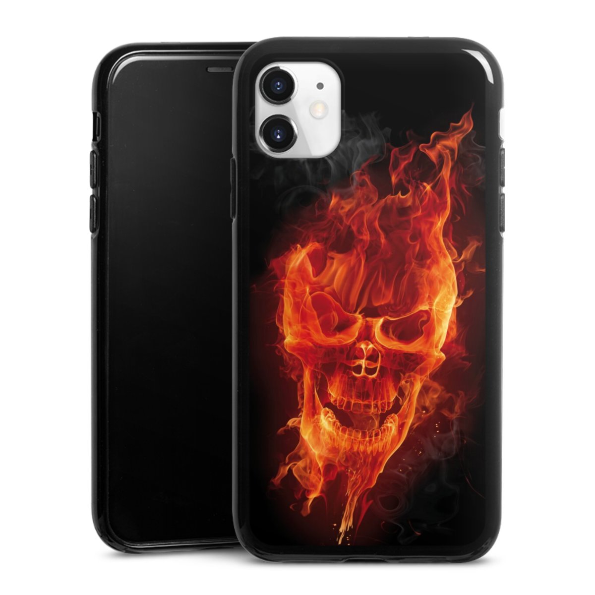 iPhone 11 Handy Silikon Hülle Case schwarz Handyhülle Totenkopf Skull Fire