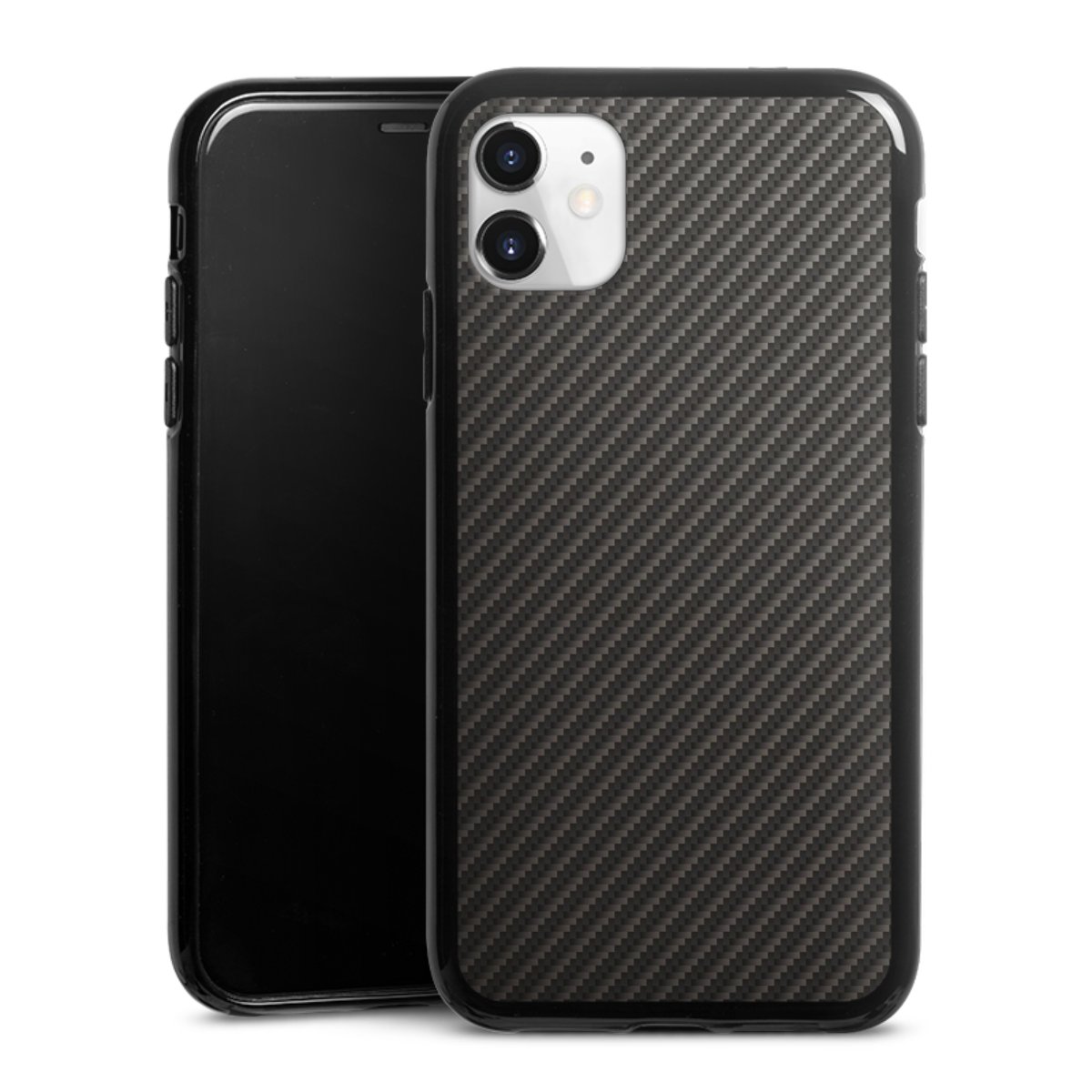 iPhone 11 Handy Silikon Hülle Case schwarz Handyhülle Metallic Look Carbon Muster