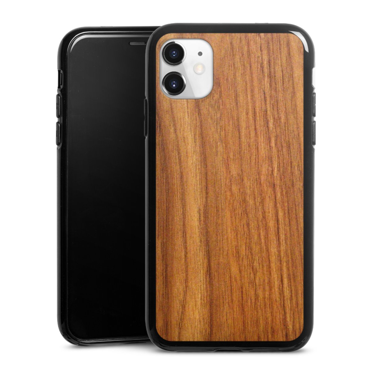 iPhone 11 Handy Silikon Hülle Case schwarz Handyhülle Wood Larch Wooden Look