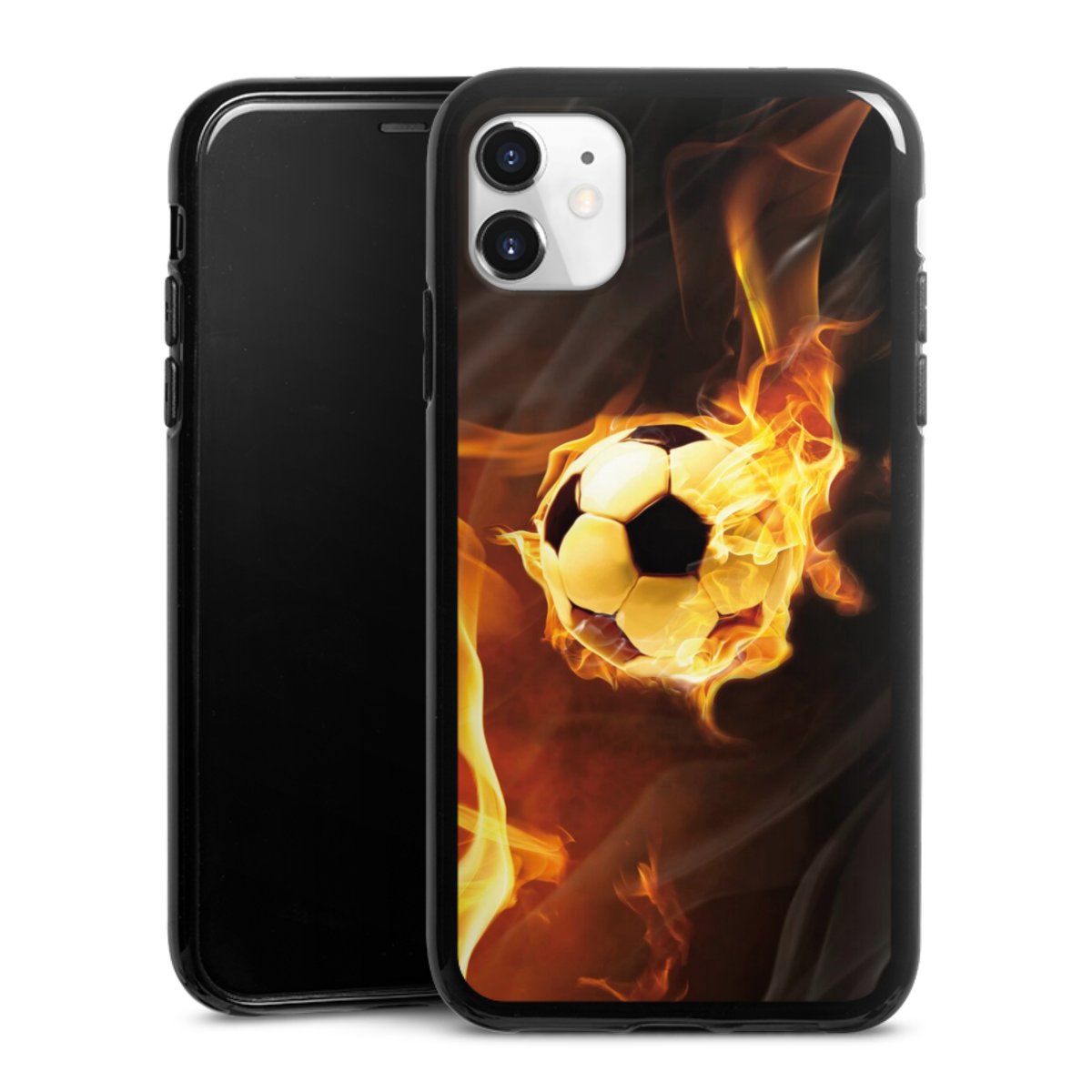 iPhone 11 Handy Silikon Hülle Case schwarz Handyhülle Ball Fire Soccer