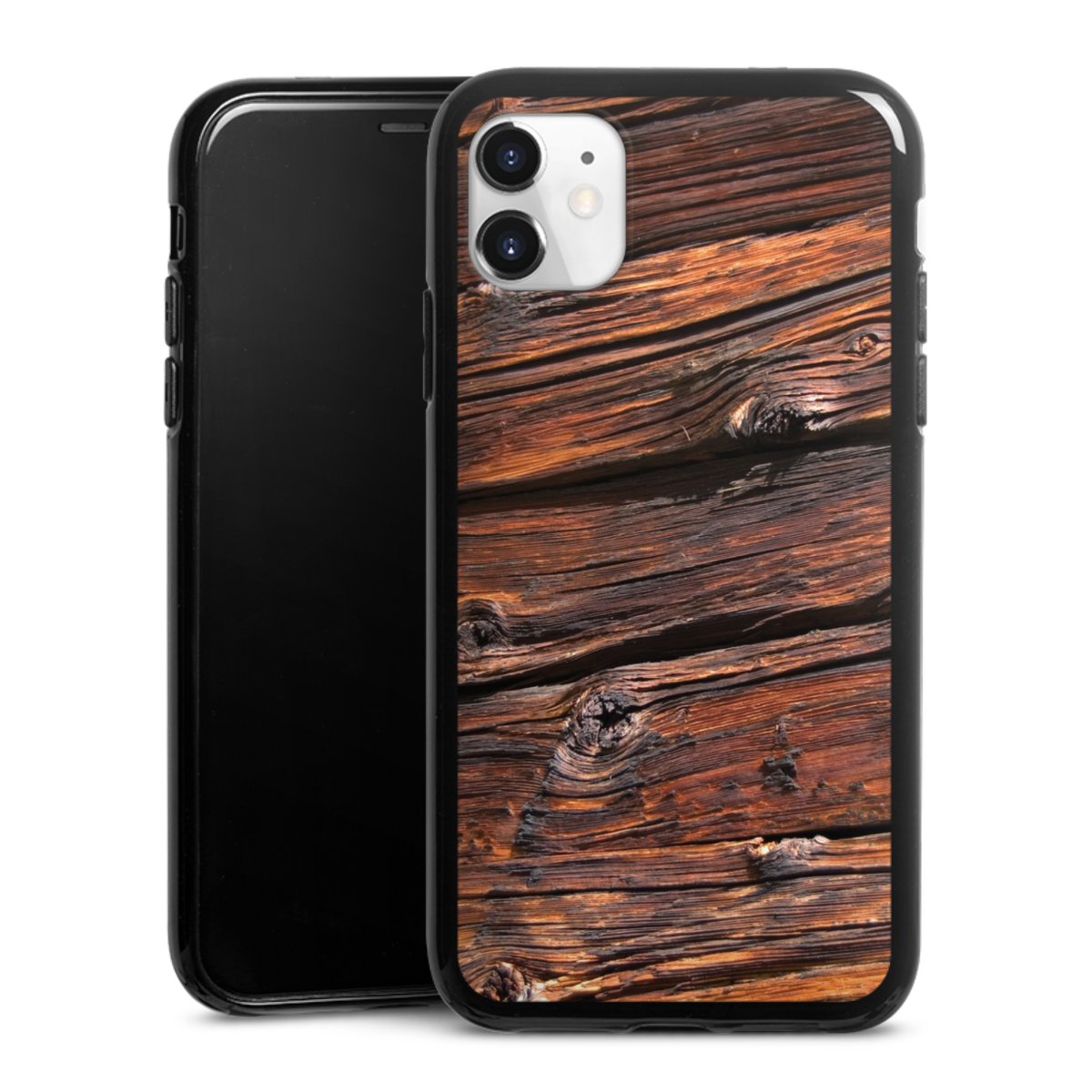 iPhone 11 Handy Silikon Hülle Case schwarz Handyhülle Beams Wooden Look Wood