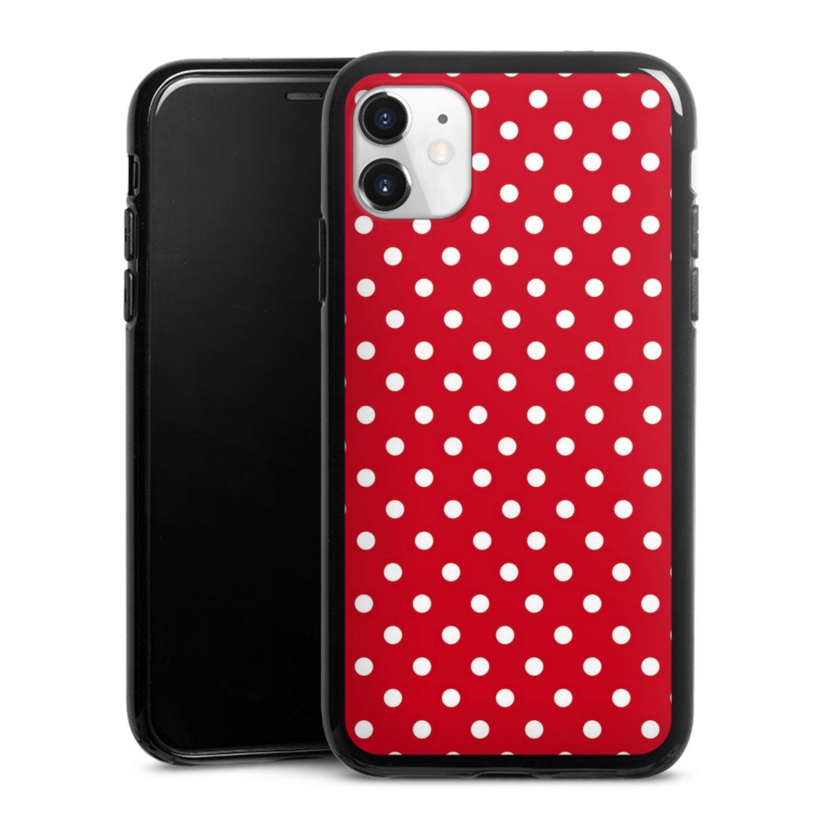 iPhone 11 Handy Silikon Hülle Case schwarz Handyhülle Points Polka Dots Retro