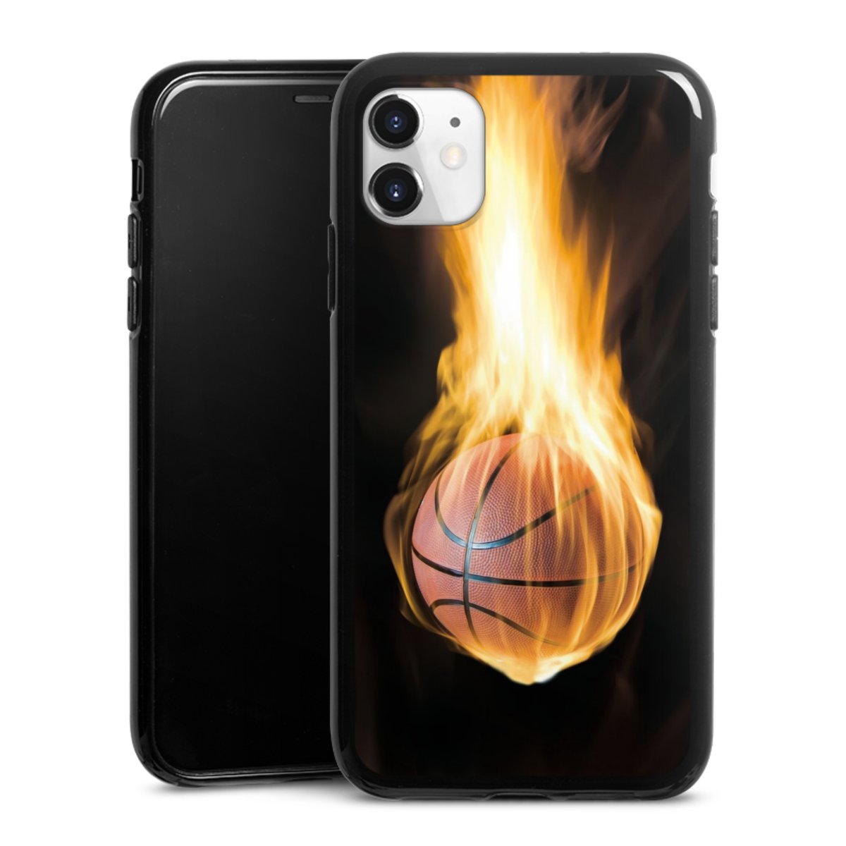 iPhone 11 Handy Silikon Hülle Case schwarz Handyhülle Basketball Sports Fire