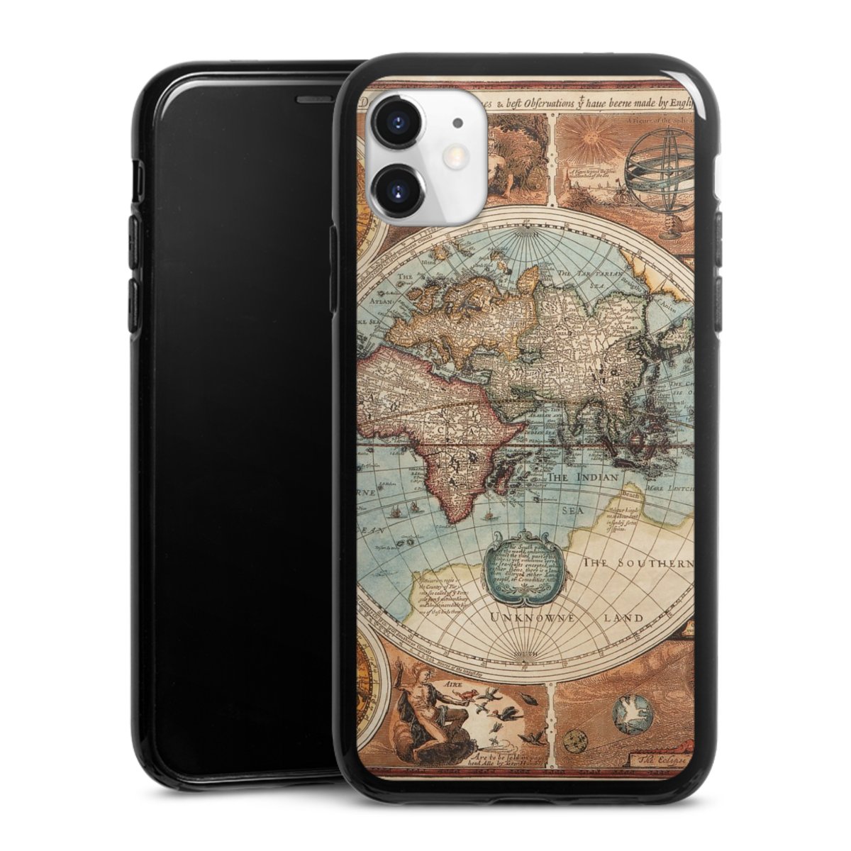 iPhone 11 Handy Silikon Hülle Case schwarz Handyhülle World Map Vintage Map