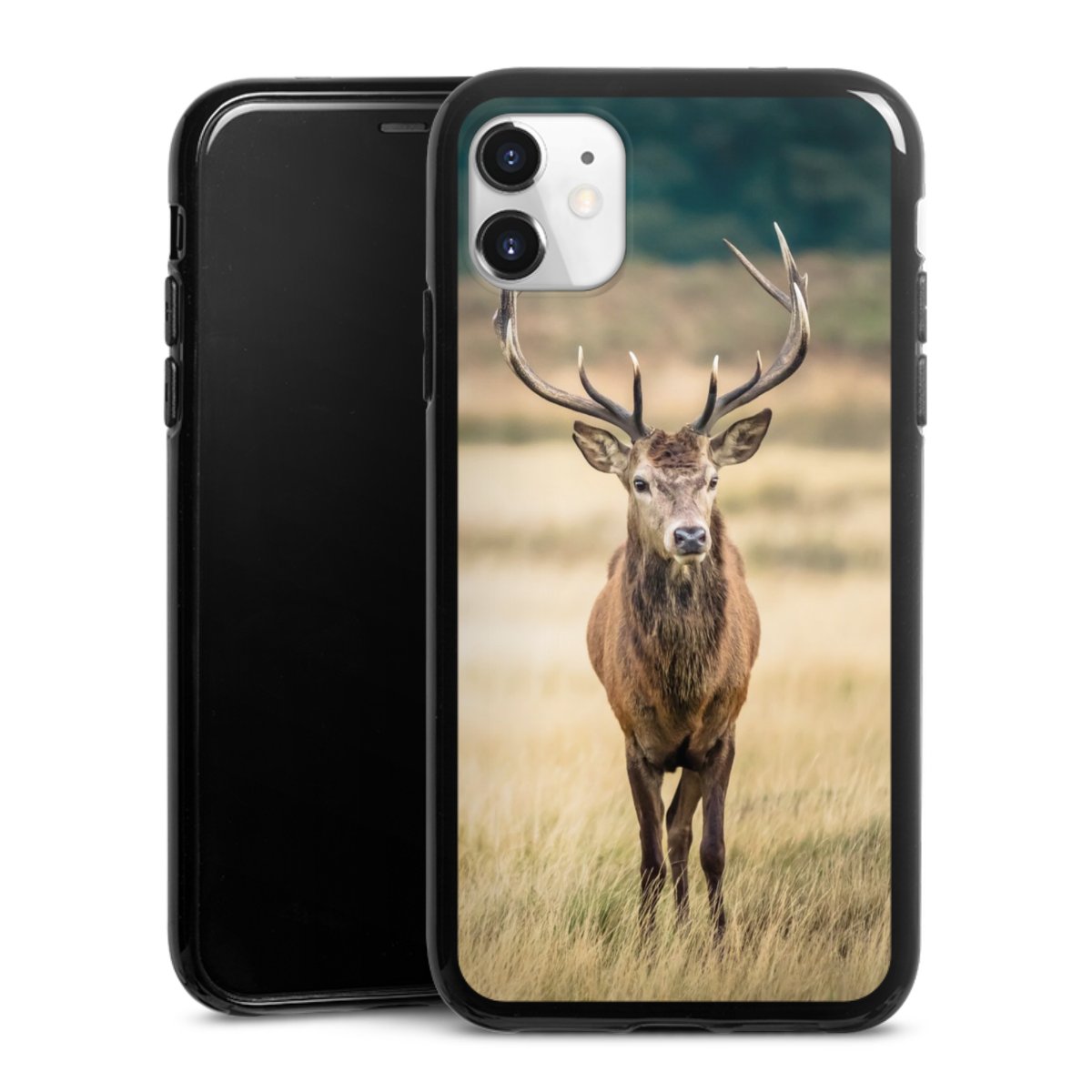 iPhone 11 Handy Silikon Hülle Case schwarz Handyhülle Deer Meadow Forrest