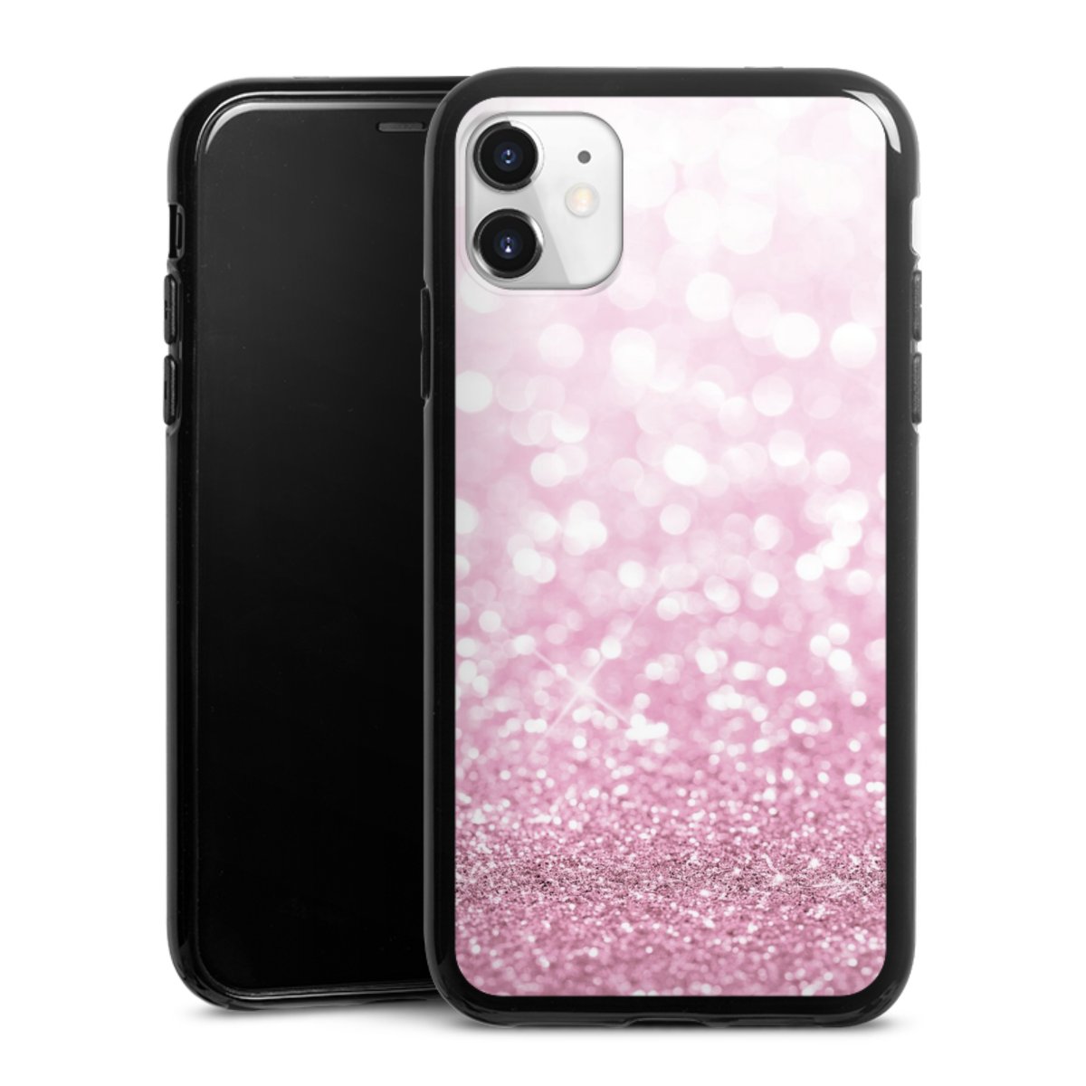 iPhone 11 Handy Silikon Hülle Case schwarz Handyhülle Glitzer Pink Shine