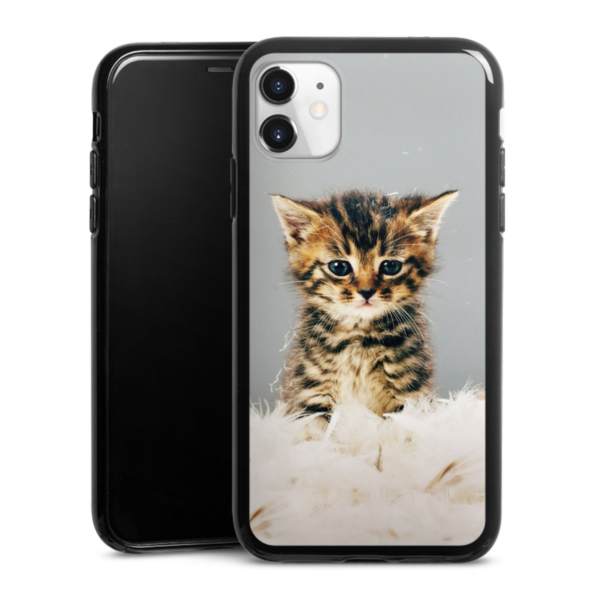 iPhone 11 Handy Silikon Hülle Case schwarz Handyhülle Cat Feather Pet