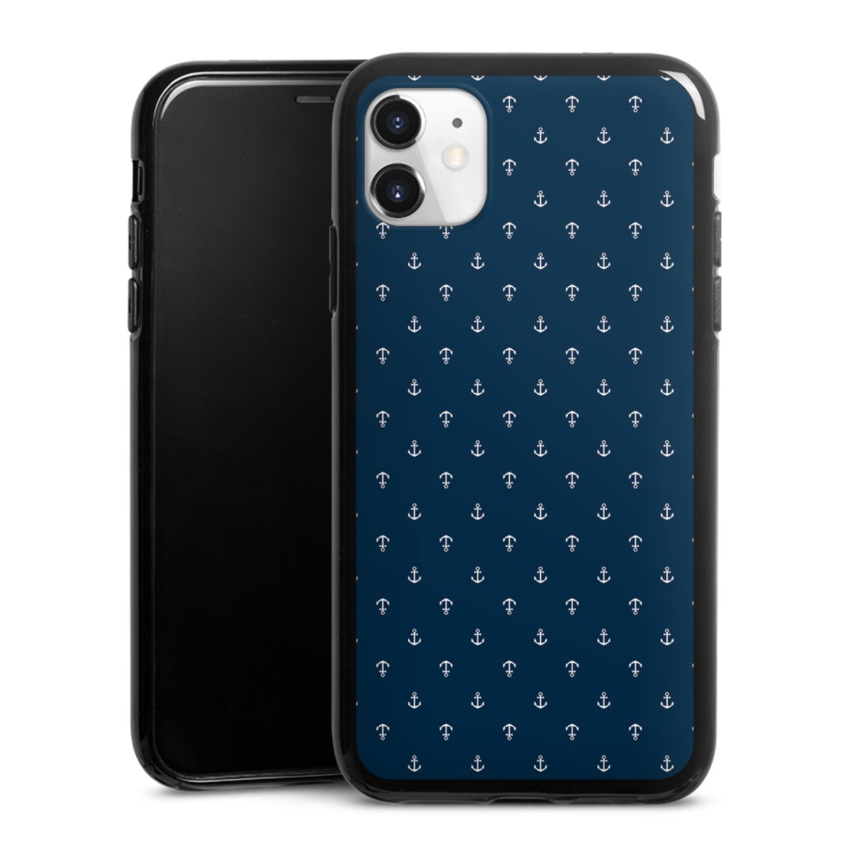 iPhone 11 Handy Silikon Hülle Case schwarz Handyhülle Muster Anchor Sail