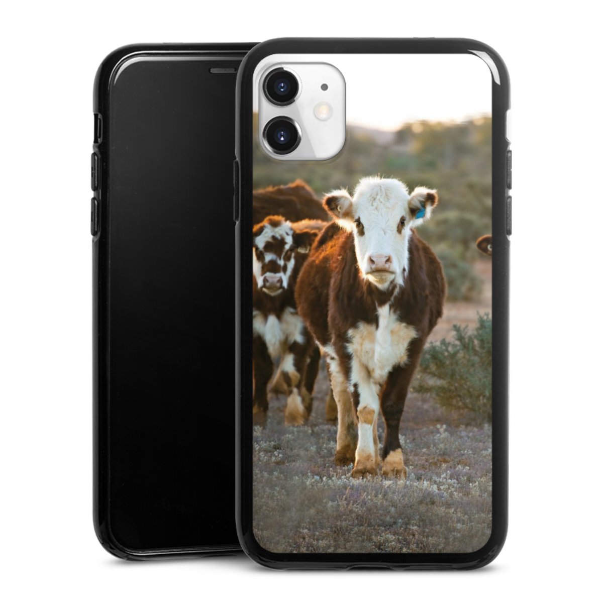 iPhone 11 Handy Silikon Hülle Case schwarz Handyhülle Cow Farmer Calf