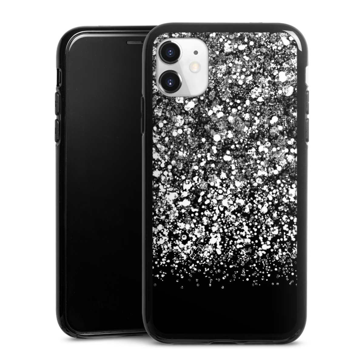 iPhone 11 Handy Silikon Hülle Case schwarz Handyhülle Glitzer Snowflake Muster