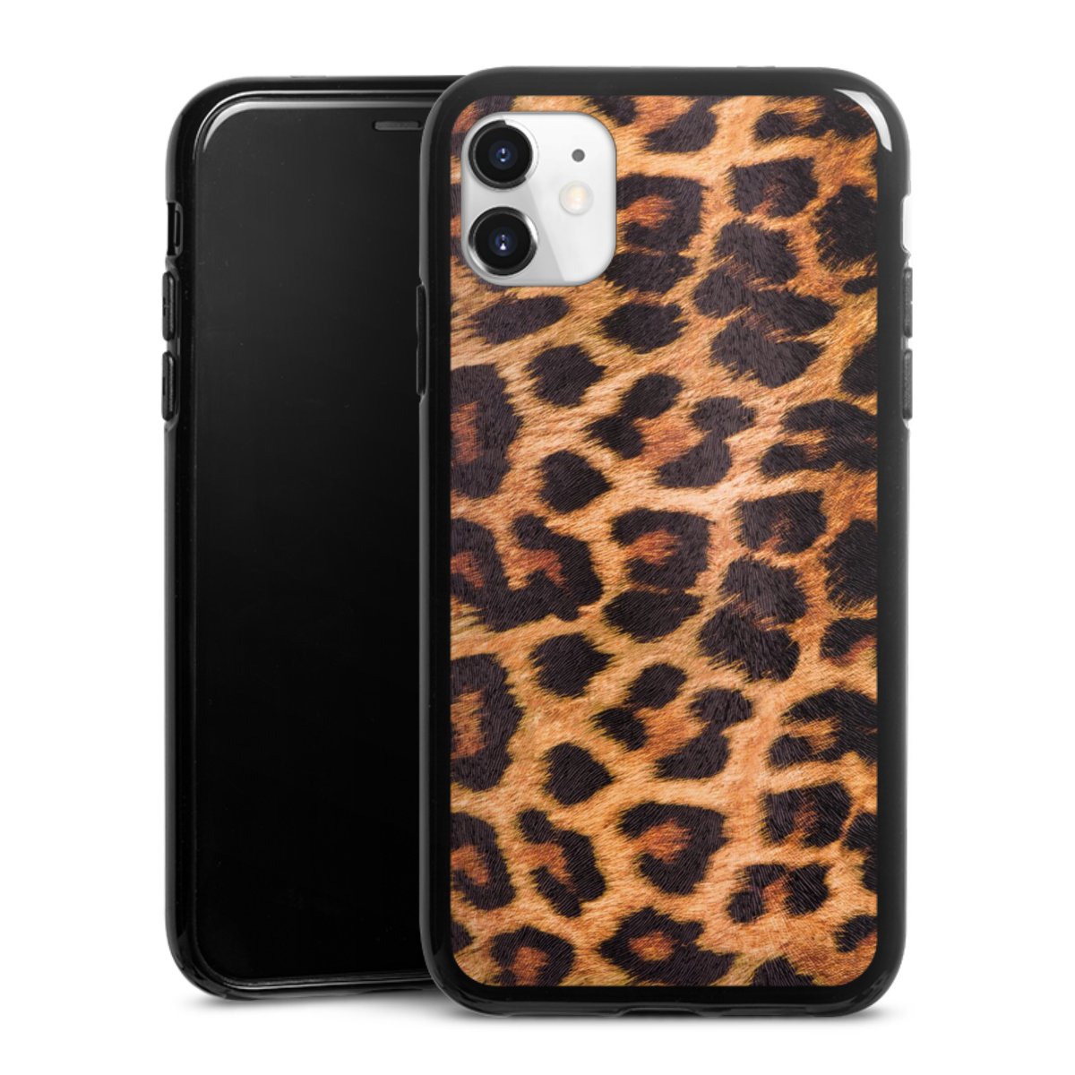 iPhone 11 Handy Silikon Hülle Case schwarz Handyhülle Animal Print Leopard Fur