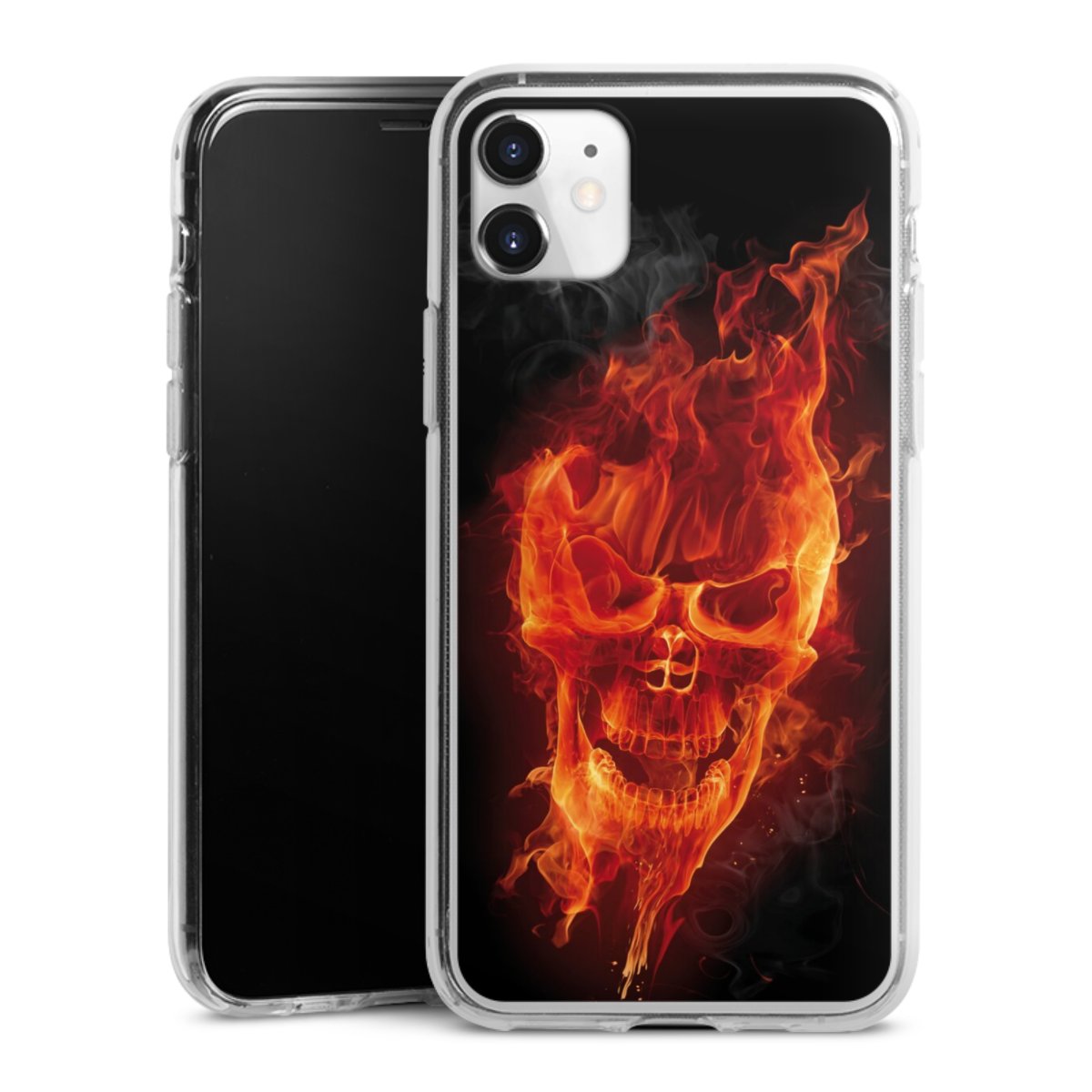 iPhone 11 Handy Silikon Hülle Case transparent Handyhülle Totenkopf Skull Fire Silikon Case