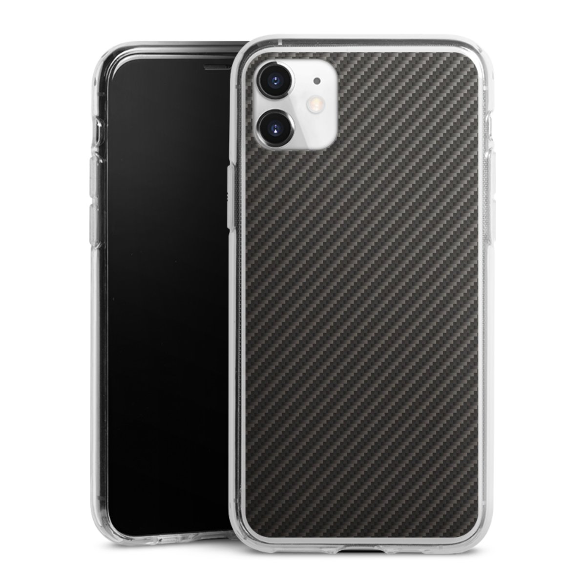 iPhone 11 Handy Silikon Hülle Case transparent Handyhülle Metallic Look Carbon Muster Silikon Case