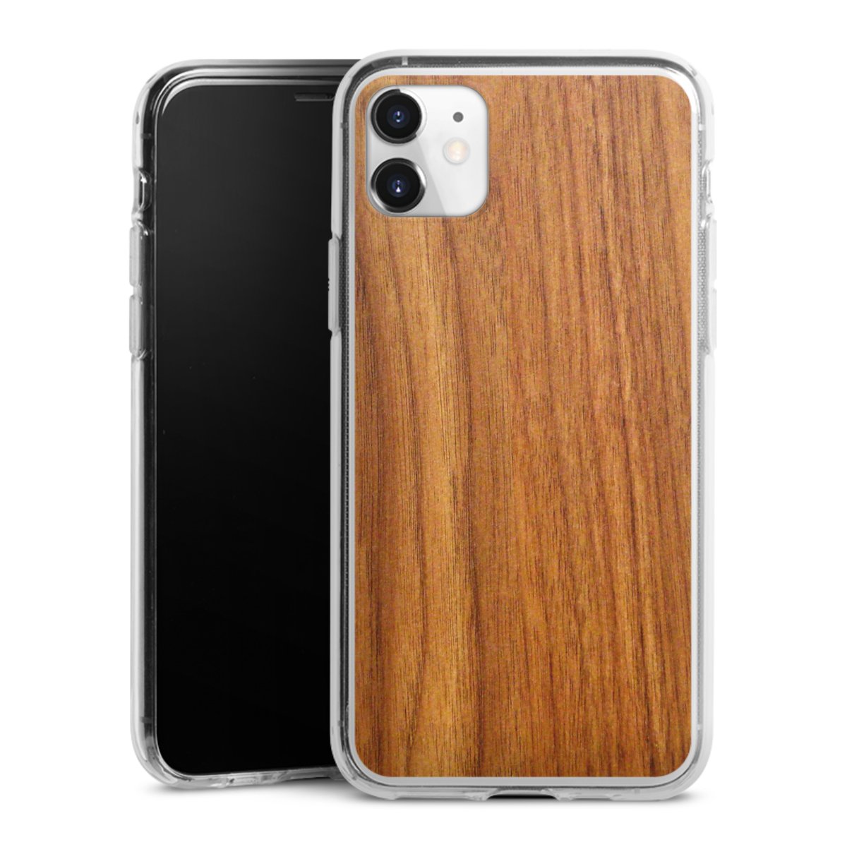 iPhone 11 Handy Silikon Hülle Case transparent Handyhülle Wood Larch Wooden Look Silikon Case