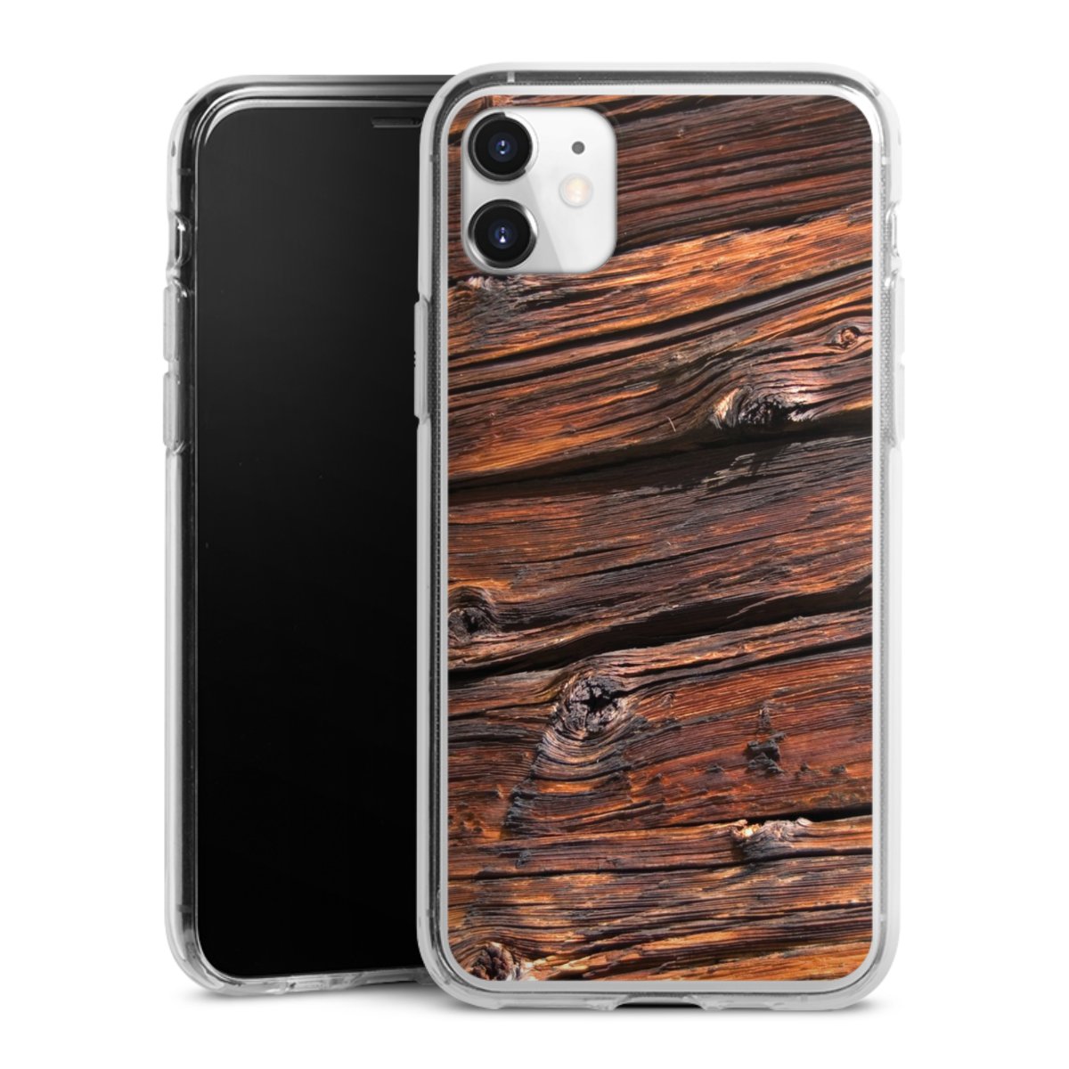 iPhone 11 Handy Silikon Hülle Case transparent Handyhülle Beams Wooden Look Wood Silikon Case