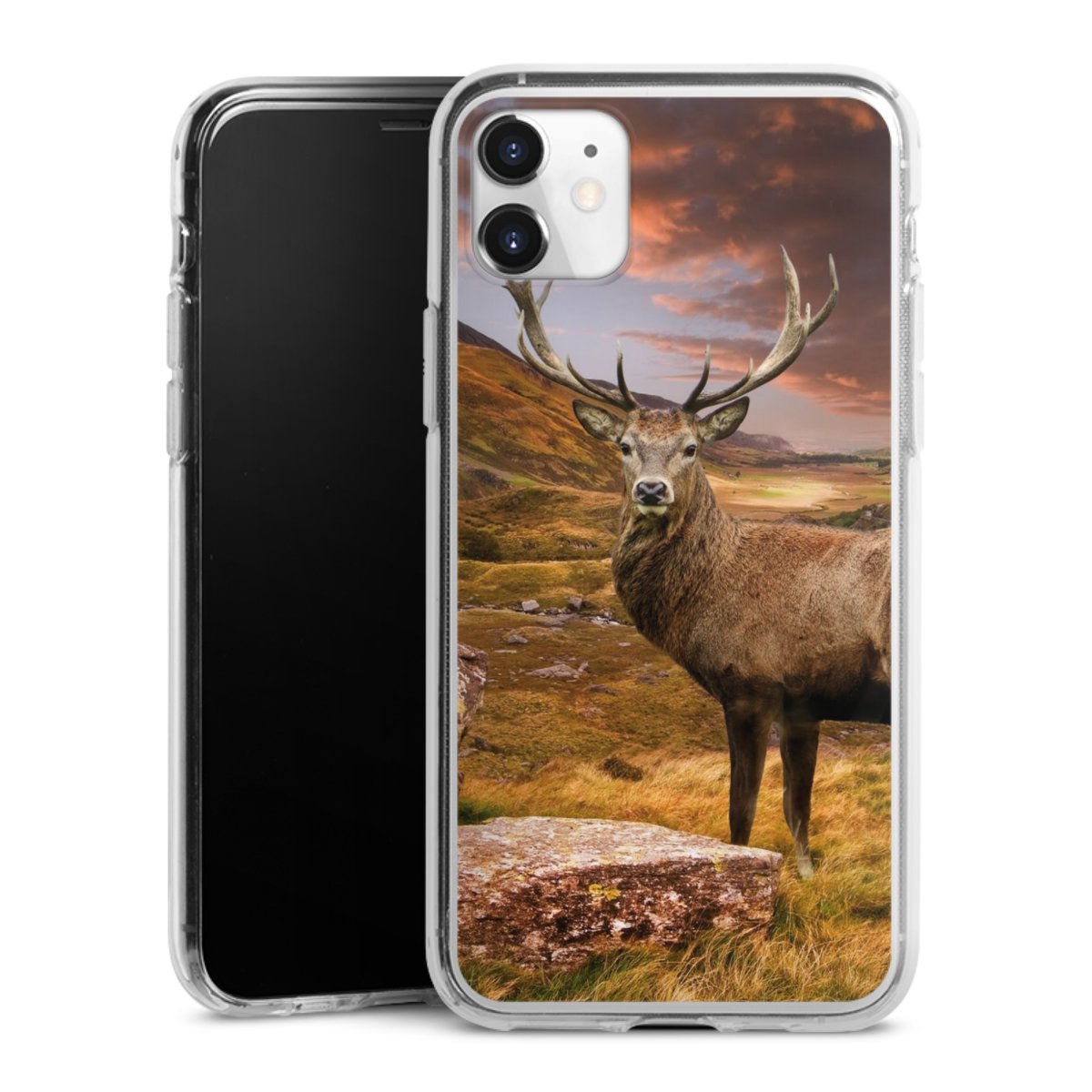 iPhone 11 Handy Silikon Hülle Case transparent Handyhülle Meadow Mountain Deer Silikon Case