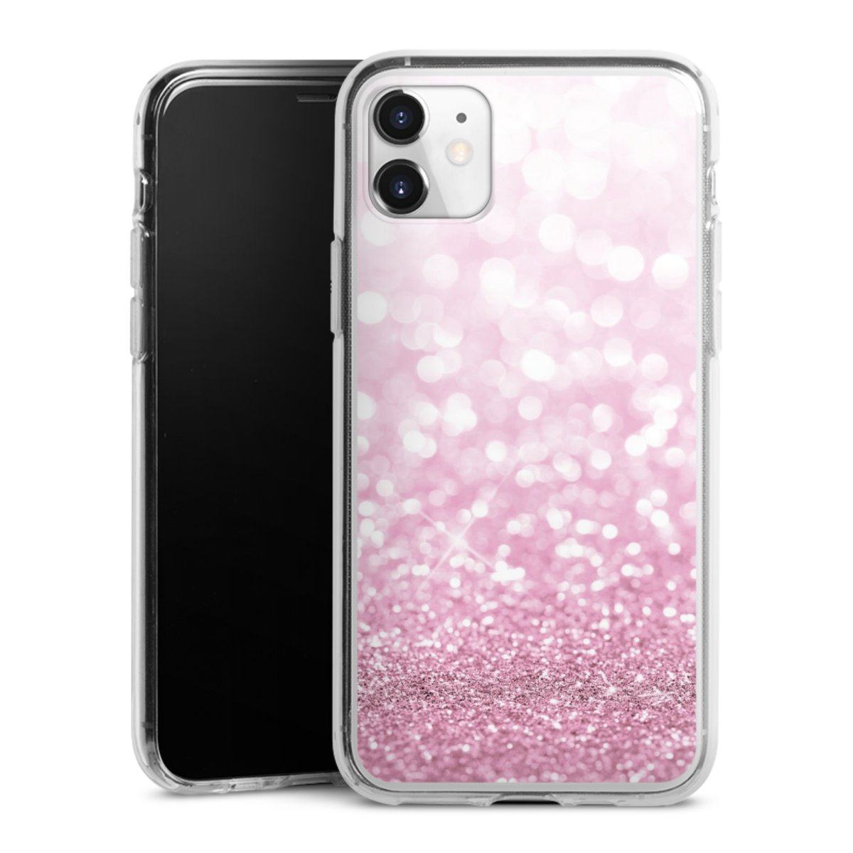 iPhone 11 Handy Silikon Hülle Case transparent Handyhülle Glitzer Pink Shine Silikon Case